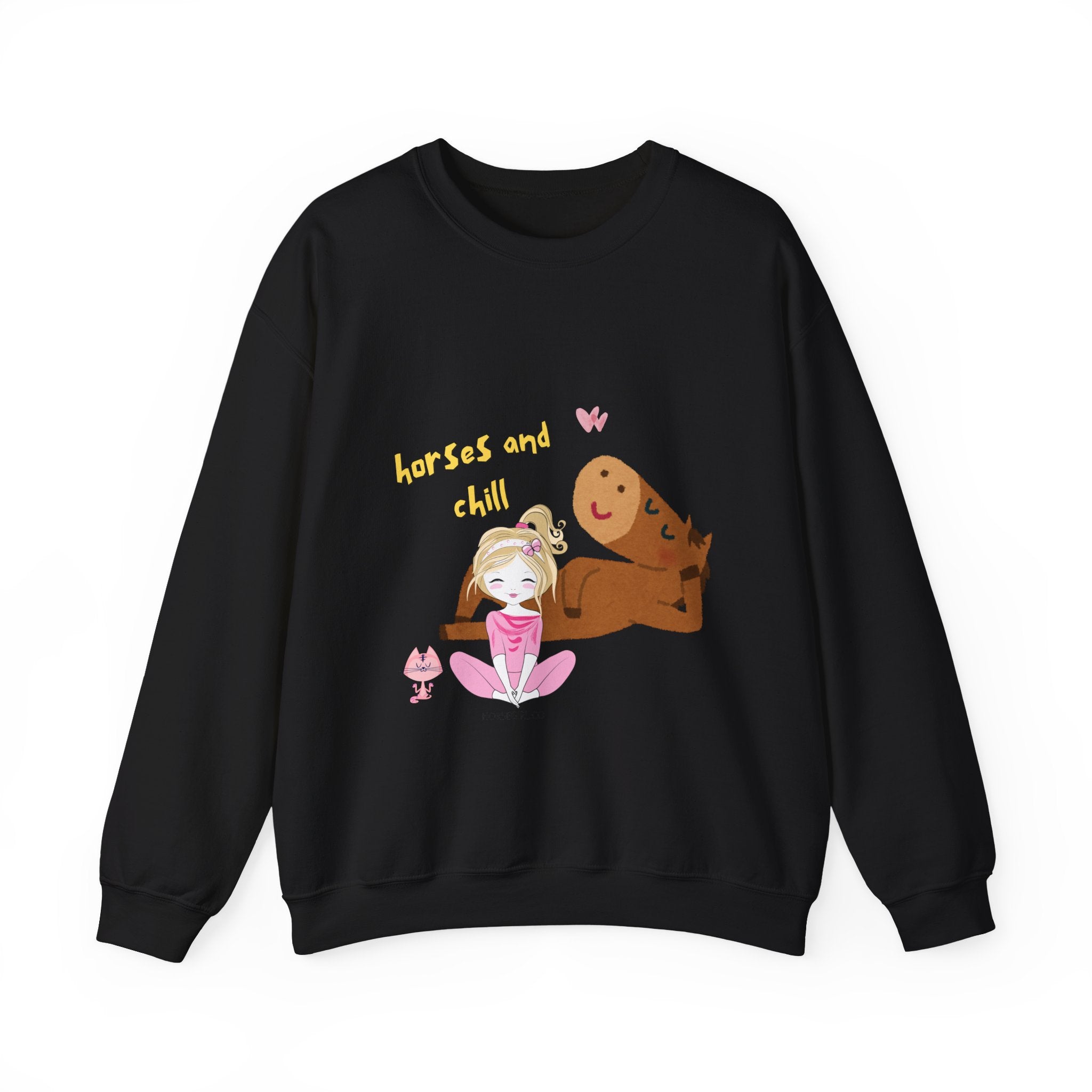 Horses and Chill Crewneck Sweatshirt — Cute Girl & Horse Graphic
