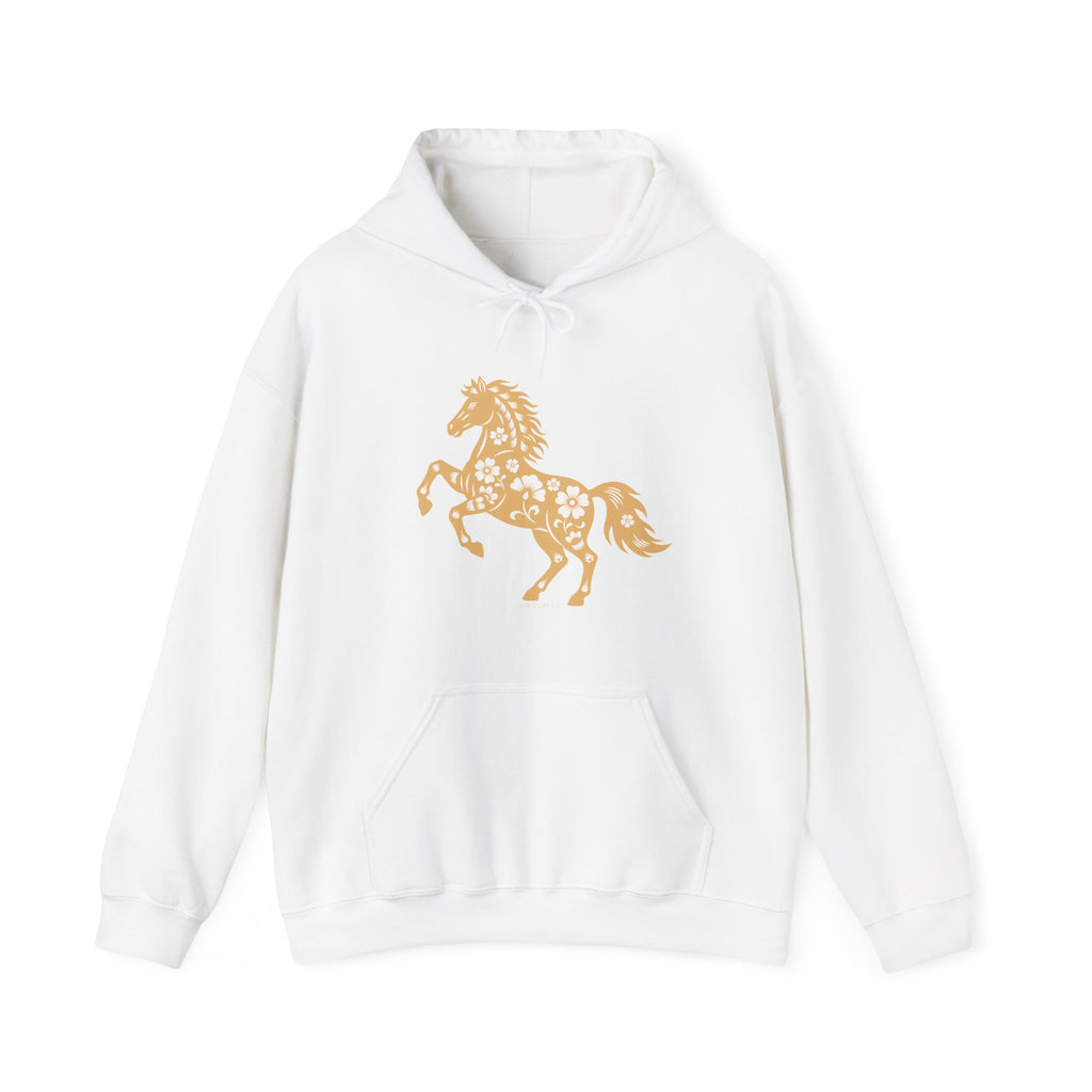 Golden Floral Horse Hoodie — Boho Style Equestrian Sweatshirt for Women