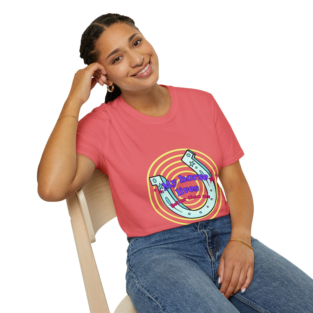 My Horse Lives Better Than Me  T-Shirt — Colorful Horseshoe Tee
