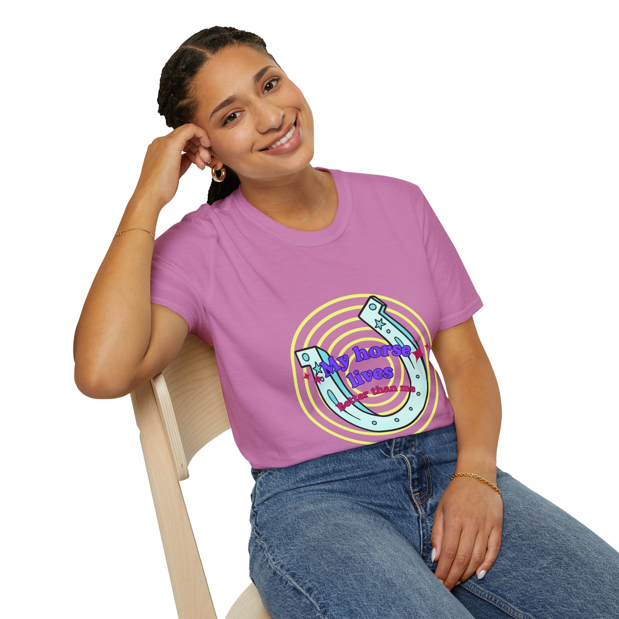 My Horse Lives Better Than Me  T-Shirt — Colorful Horseshoe Tee