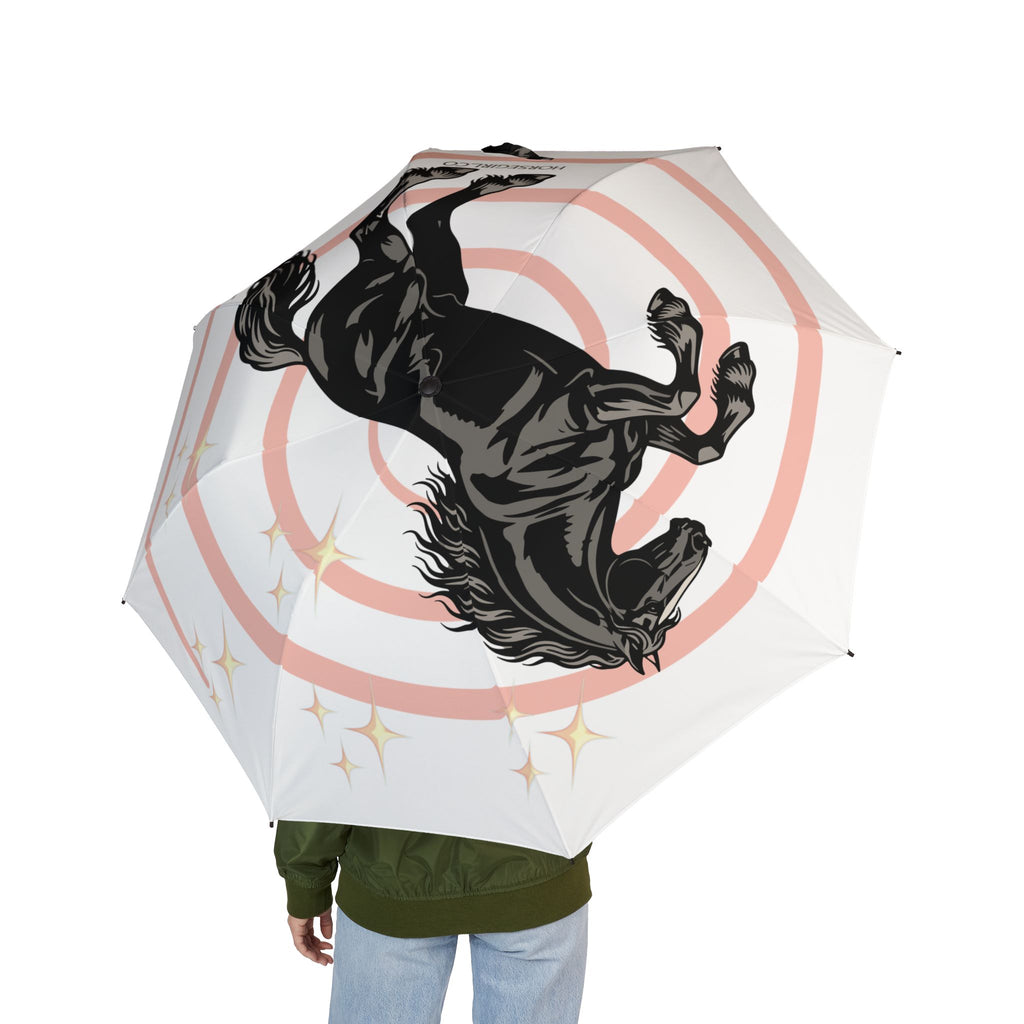 Foldable Umbrella — Black Horse with Concentric Rings & Sparkles