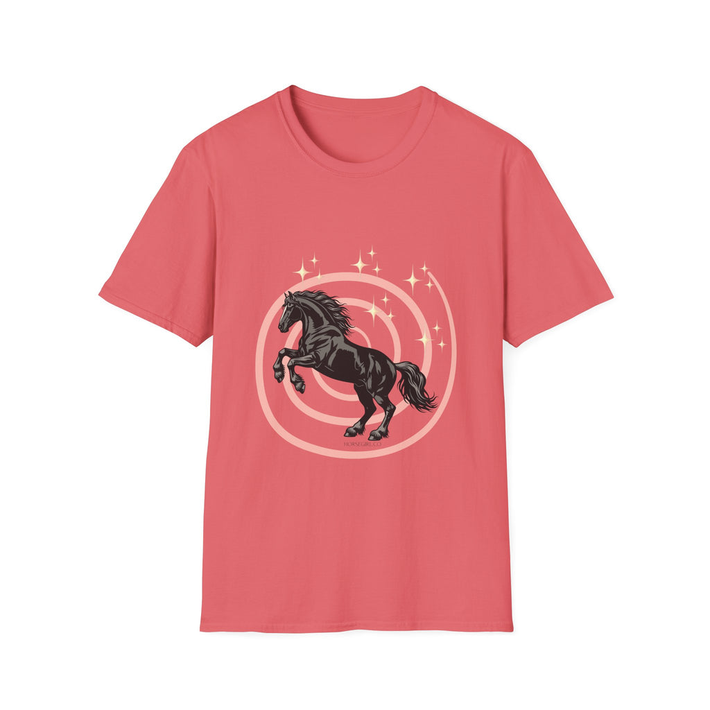 Black Horse Graphic T-Shirt — Majestic Stallion Retro Circle Design