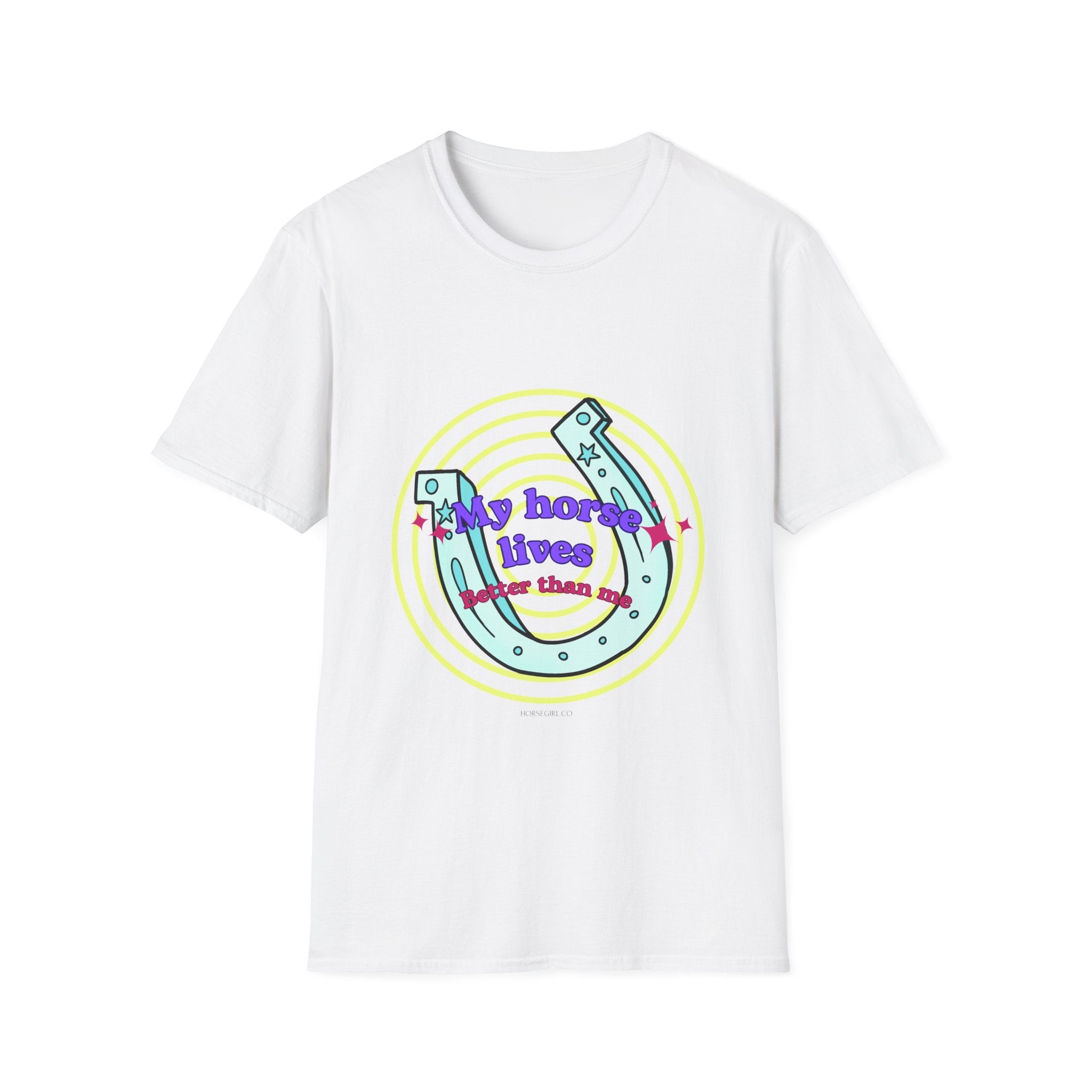 My Horse Lives Better Than Me  T-Shirt — Colorful Horseshoe Tee