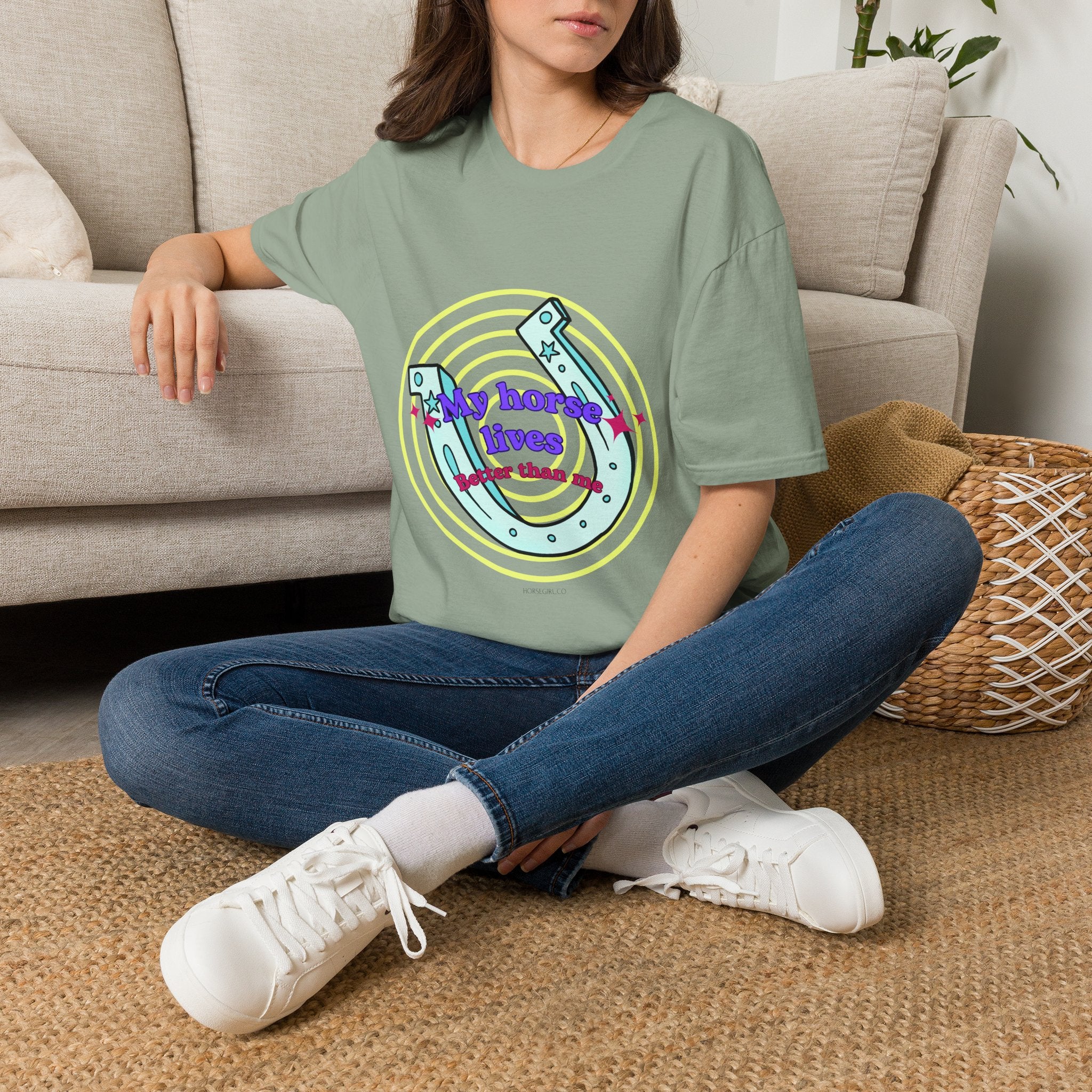 My Horse Lives Better Than Me  T-Shirt — Colorful Horseshoe Tee