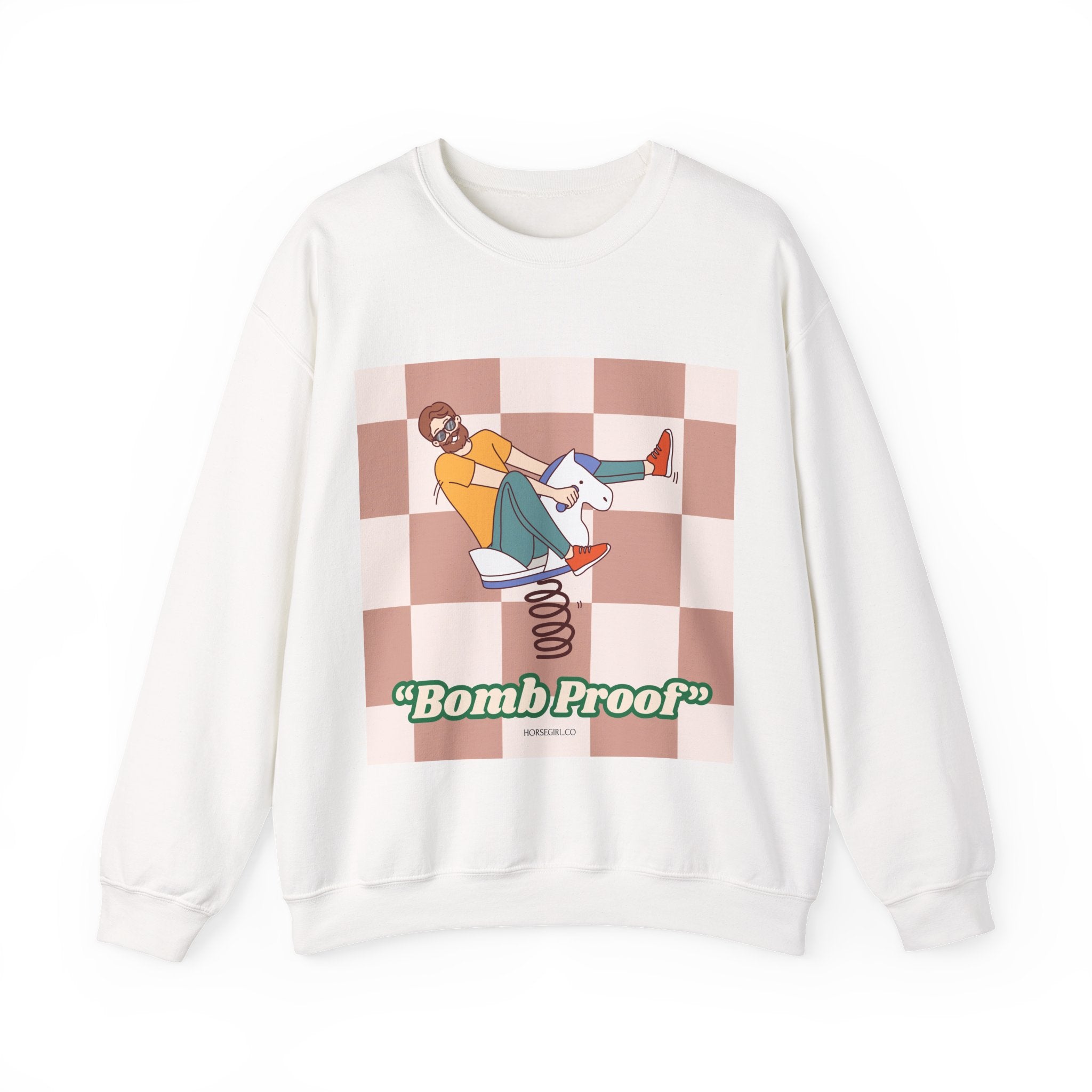 Bomb Proof Crewneck Sweatshirt — Retro Skate Cartoon Graphic Pullover