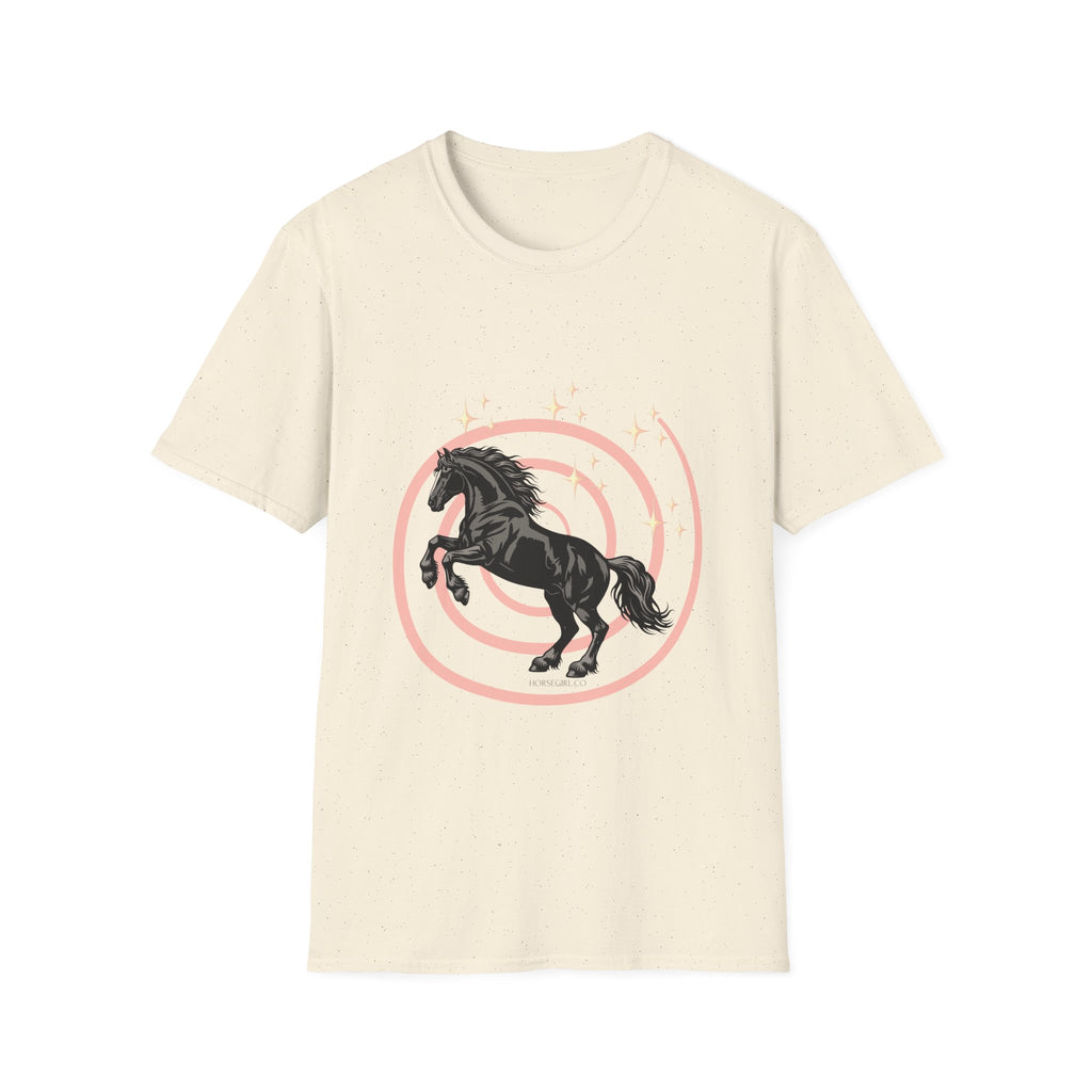 Black Horse Graphic T-Shirt — Majestic Stallion Retro Circle Design