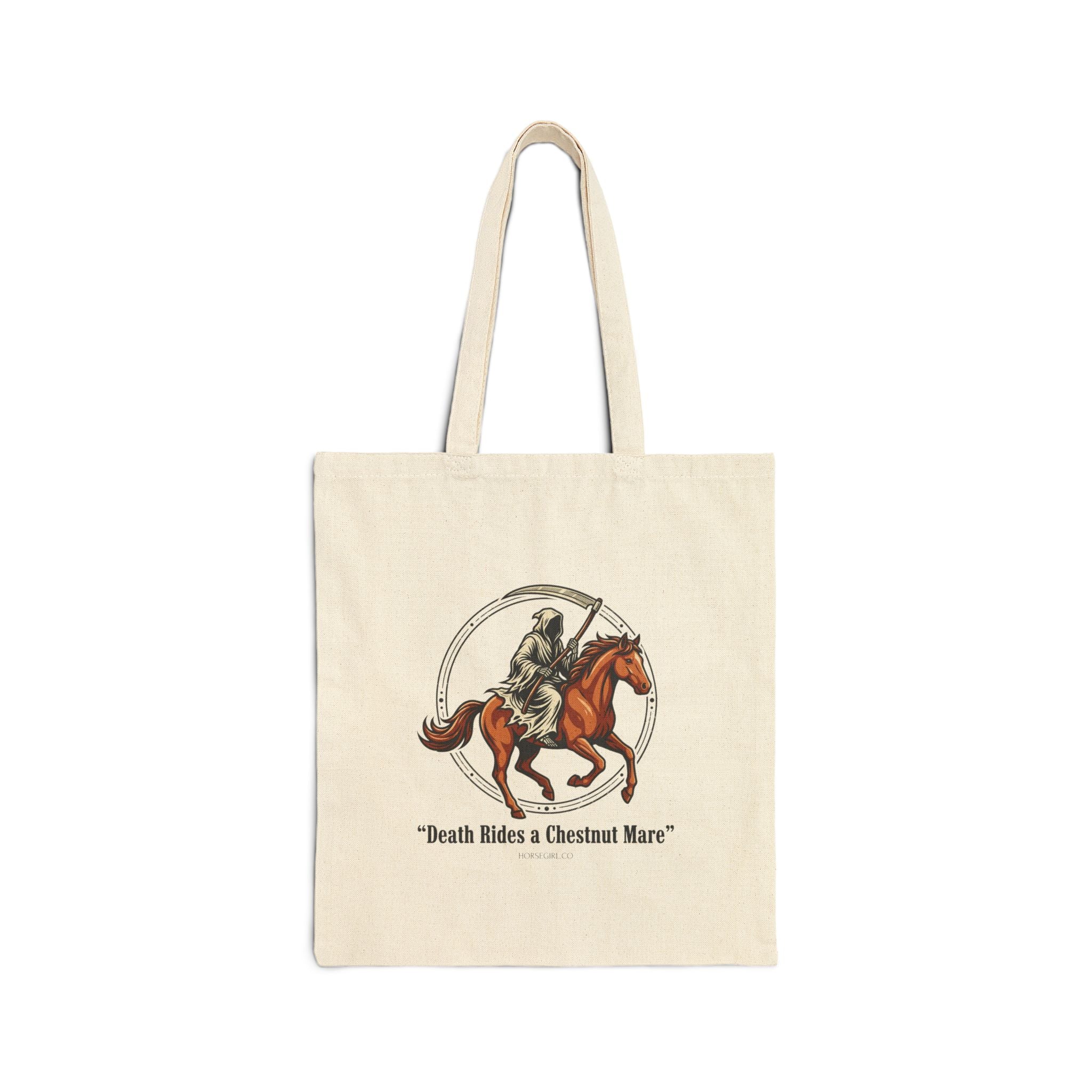Horse Riding Tote Bag — “Death Rides a Chestnut Mare” Grim Reaper Horse Tote
