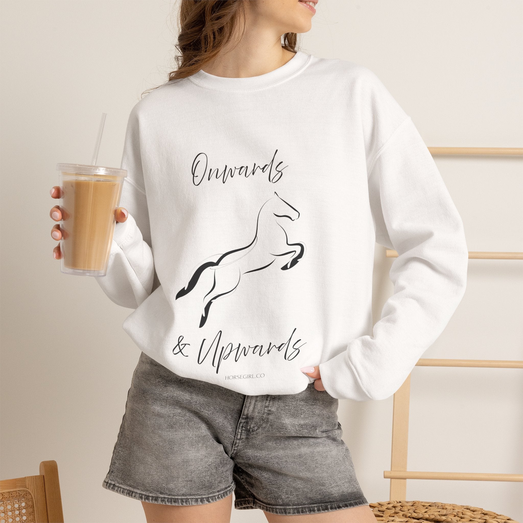 Leaping Horse Sweatshirt — ‘Onwards & Upwards’ Minimal Horse Graphic - Equestrian attire for women