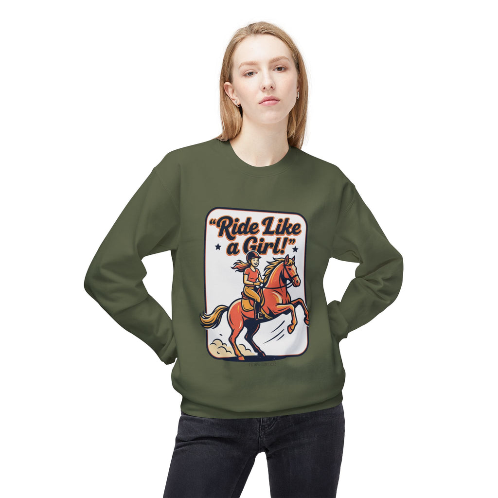 Ride Like a Girl Sweatshirt — Retro Girl Horse Riding Crewneck