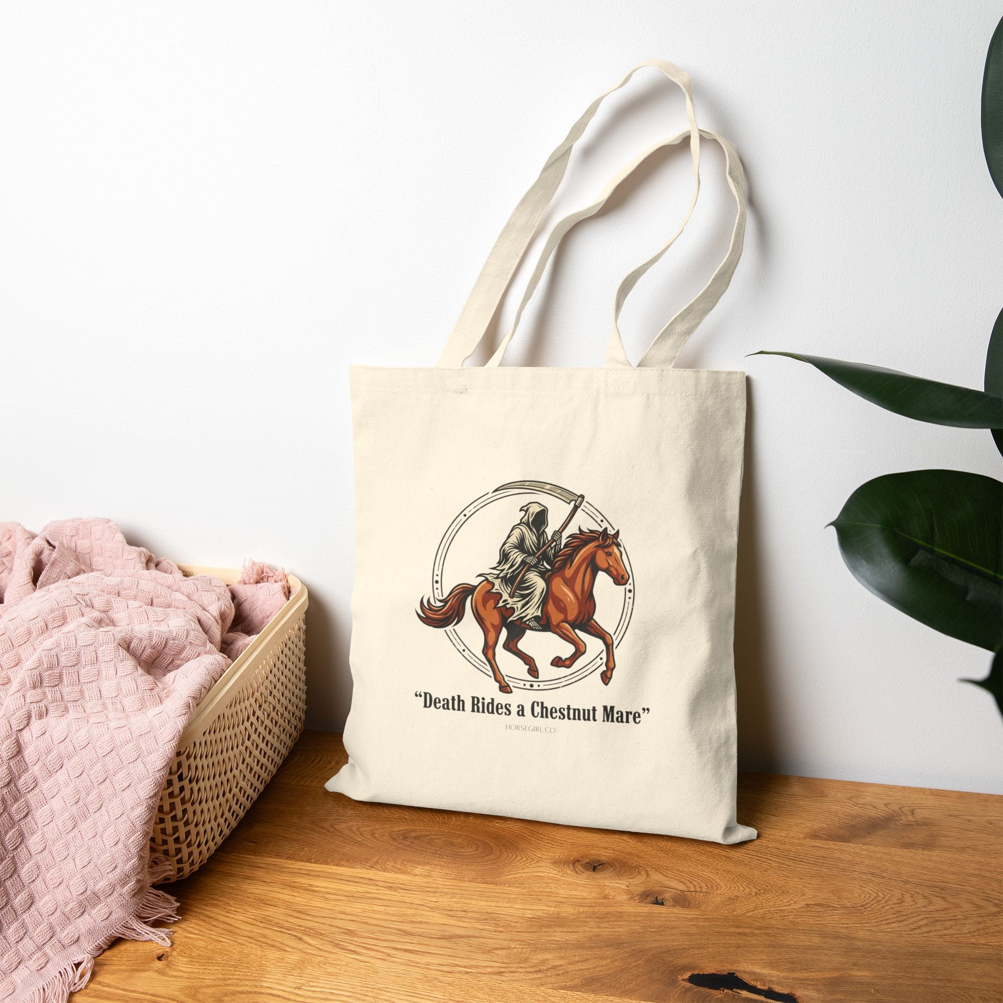 Horse Riding Tote Bag — “Death Rides a Chestnut Mare” Grim Reaper Horse Tote