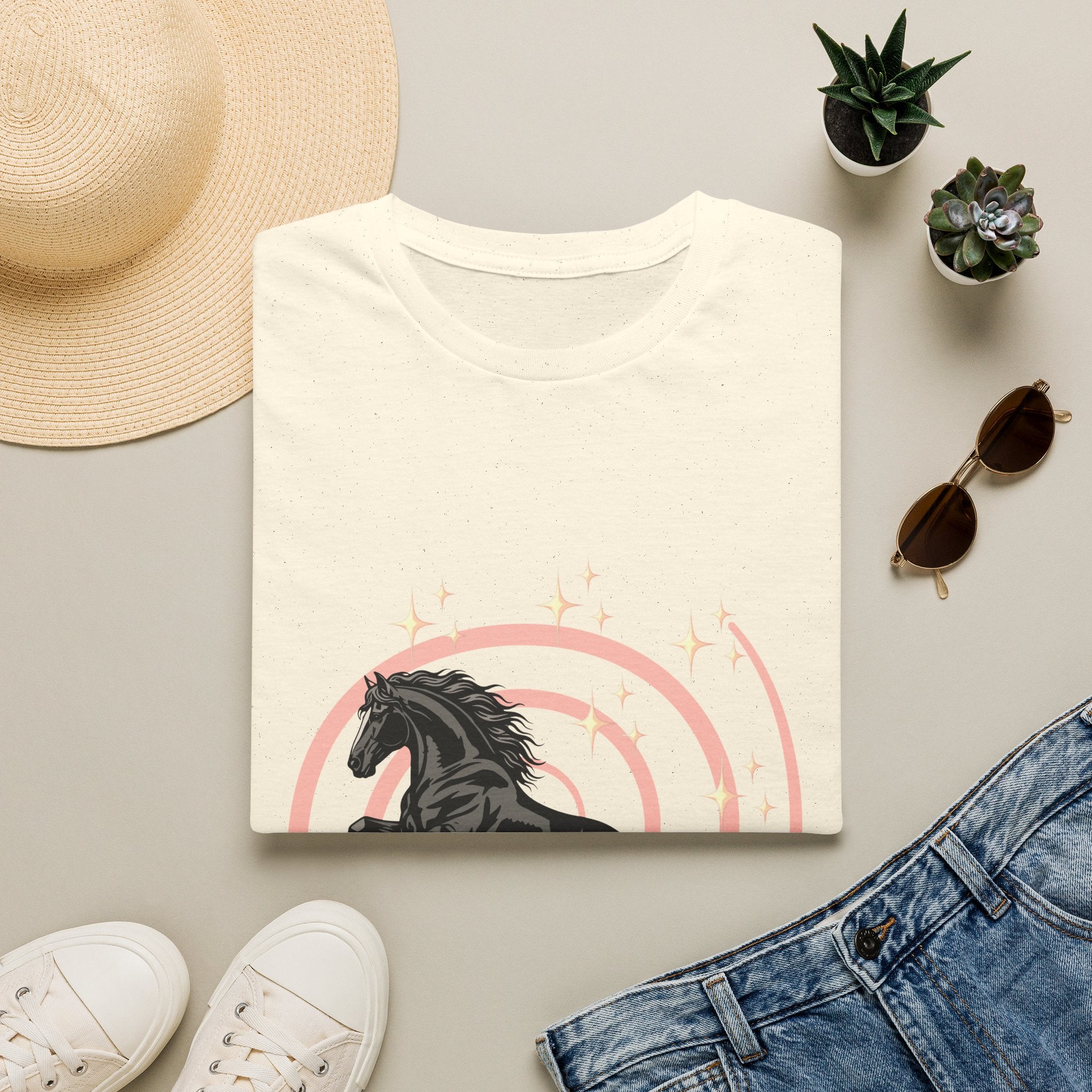 Black Horse Graphic T-Shirt — Majestic Stallion Retro Circle Design
