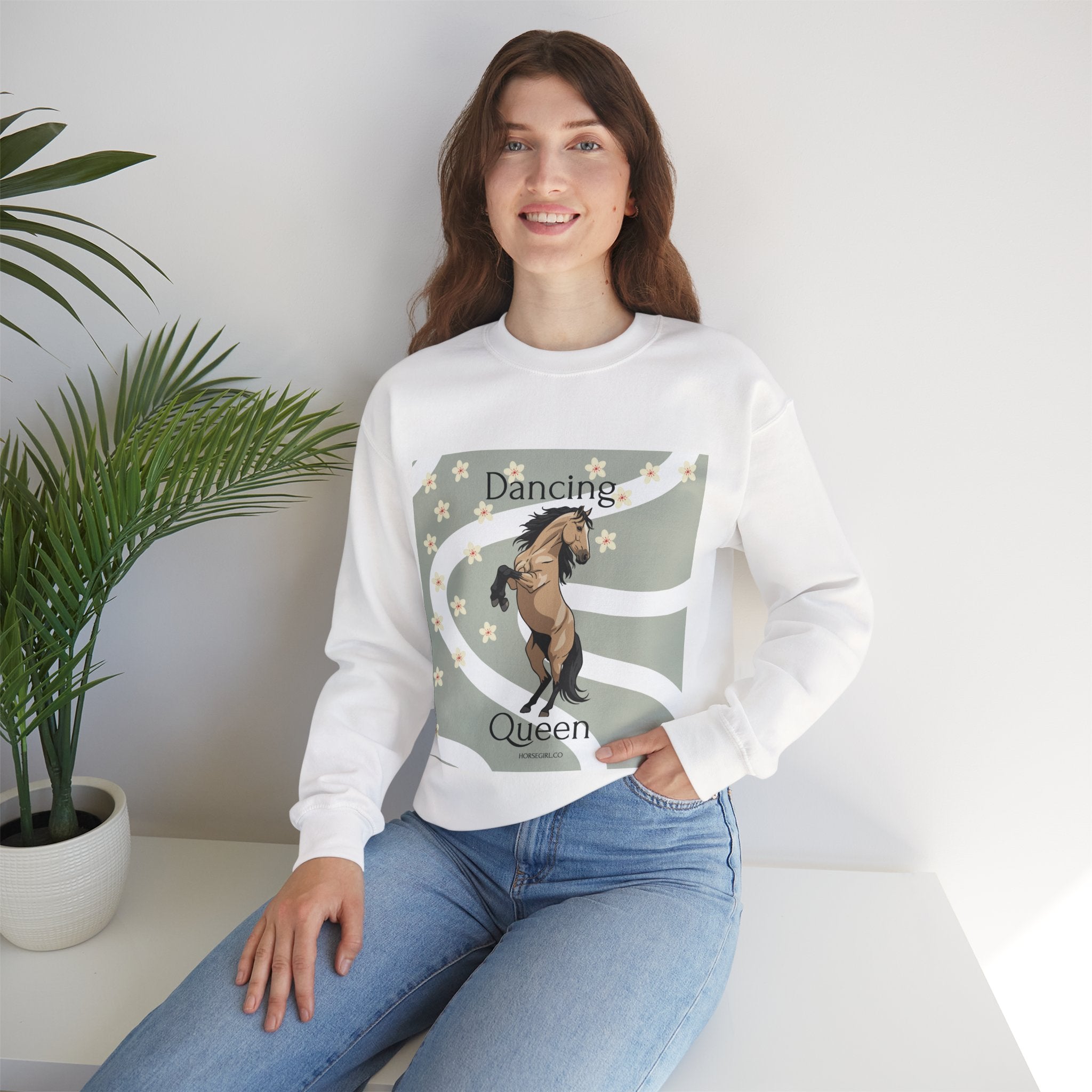 Dancing Queen Horse Crewneck Sweatshirt – Retro Floral Equestrian Pullover