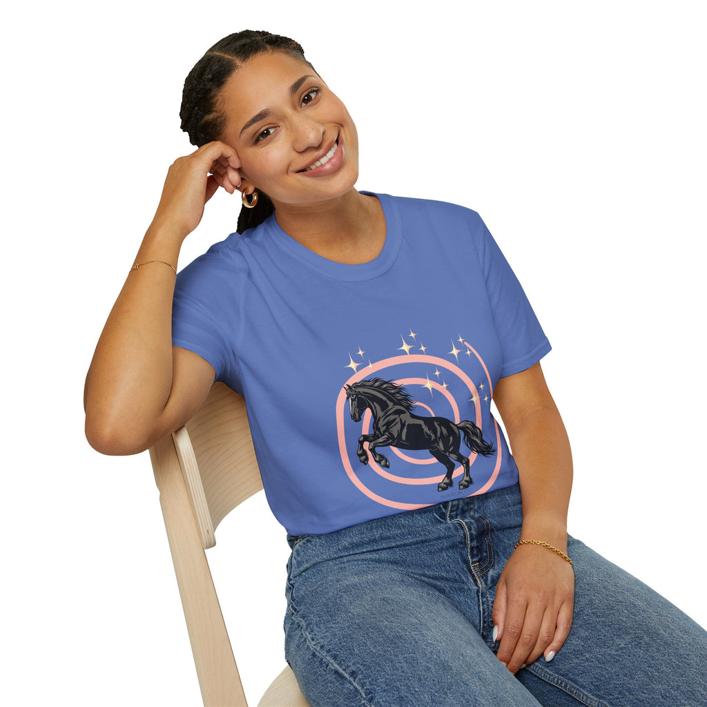 Black Horse Graphic T-Shirt — Majestic Stallion Retro Circle Design