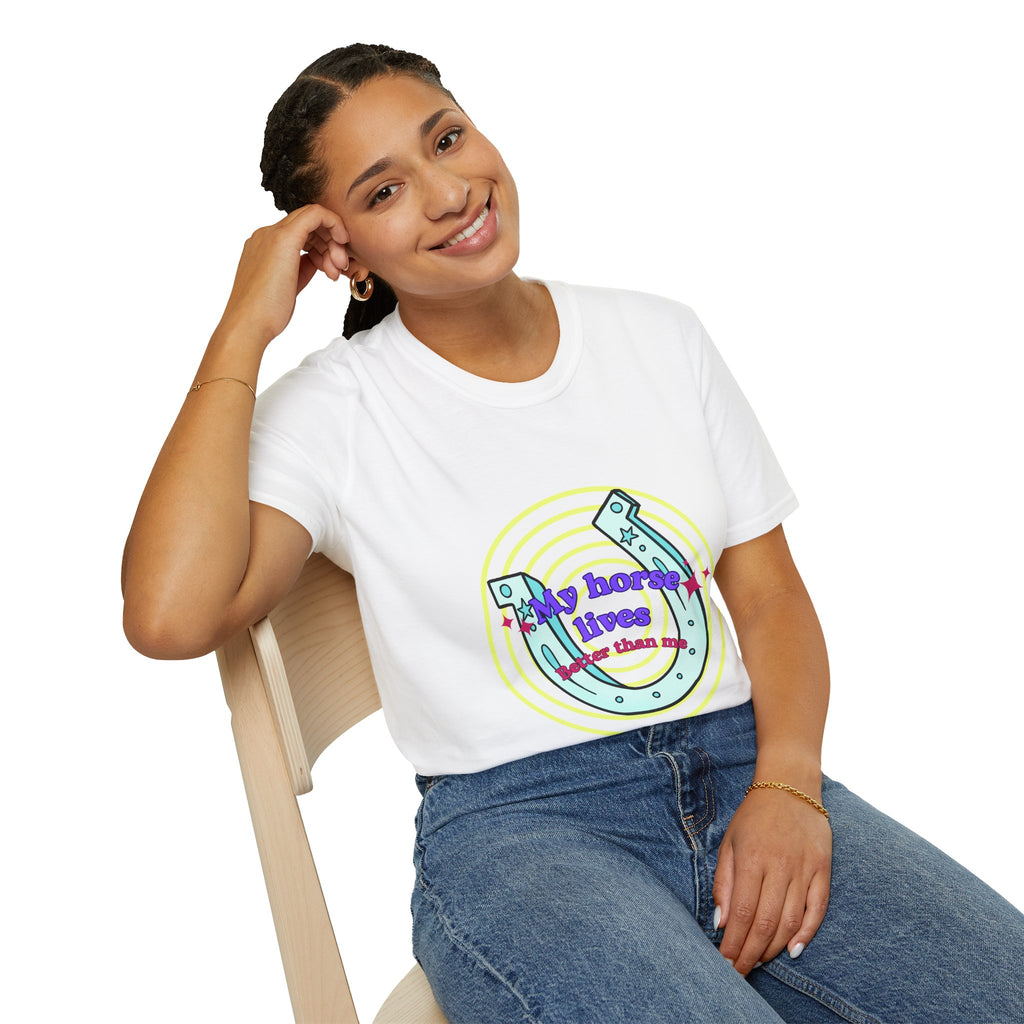 My Horse Lives Better Than Me  T-Shirt — Colorful Horseshoe Tee