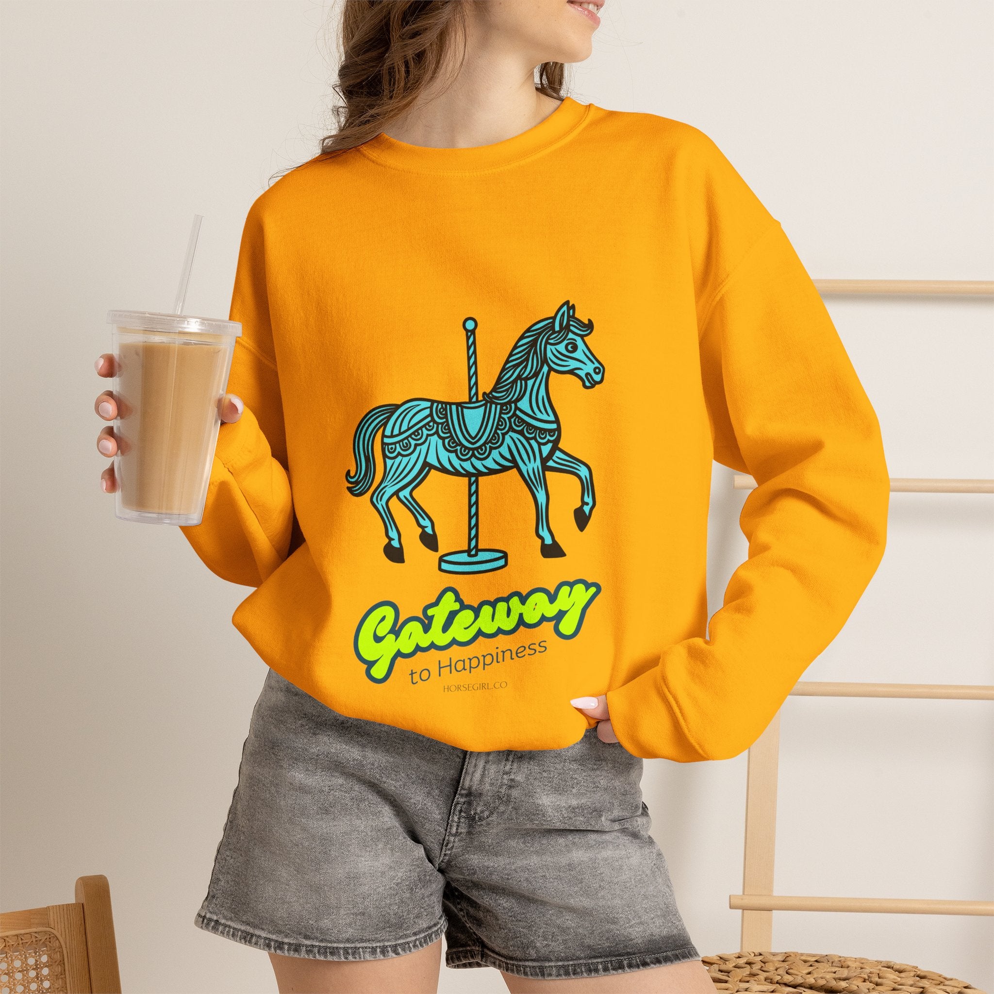 Carousel Horse Sweatshirt — "Gateway to Happiness" Graphic Crewneck