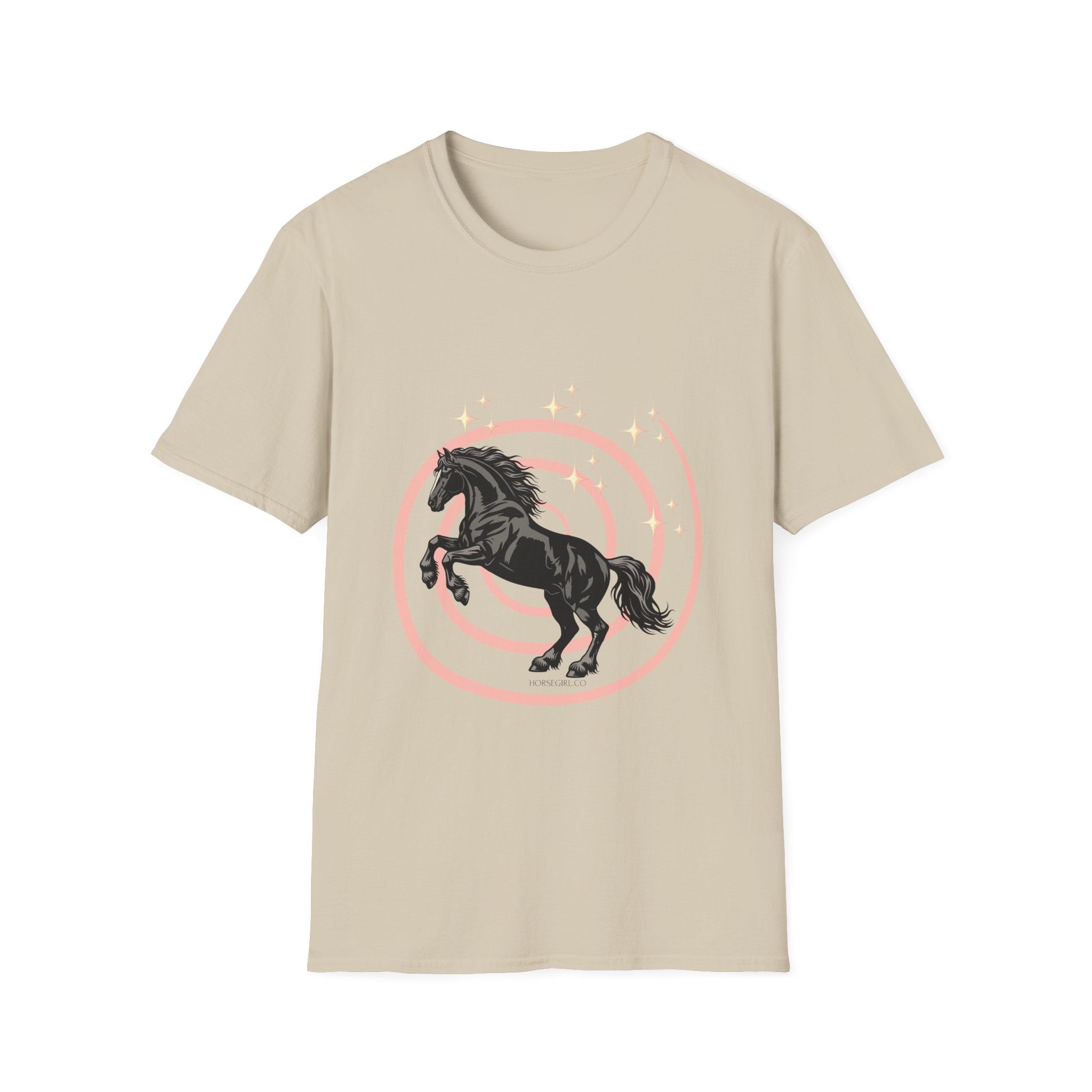 Black Horse Graphic T-Shirt — Majestic Stallion Retro Circle Design