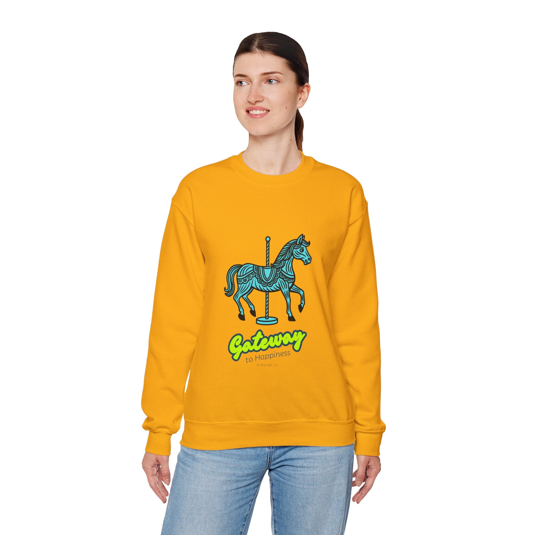 Carousel Horse Sweatshirt — "Gateway to Happiness" Graphic Crewneck