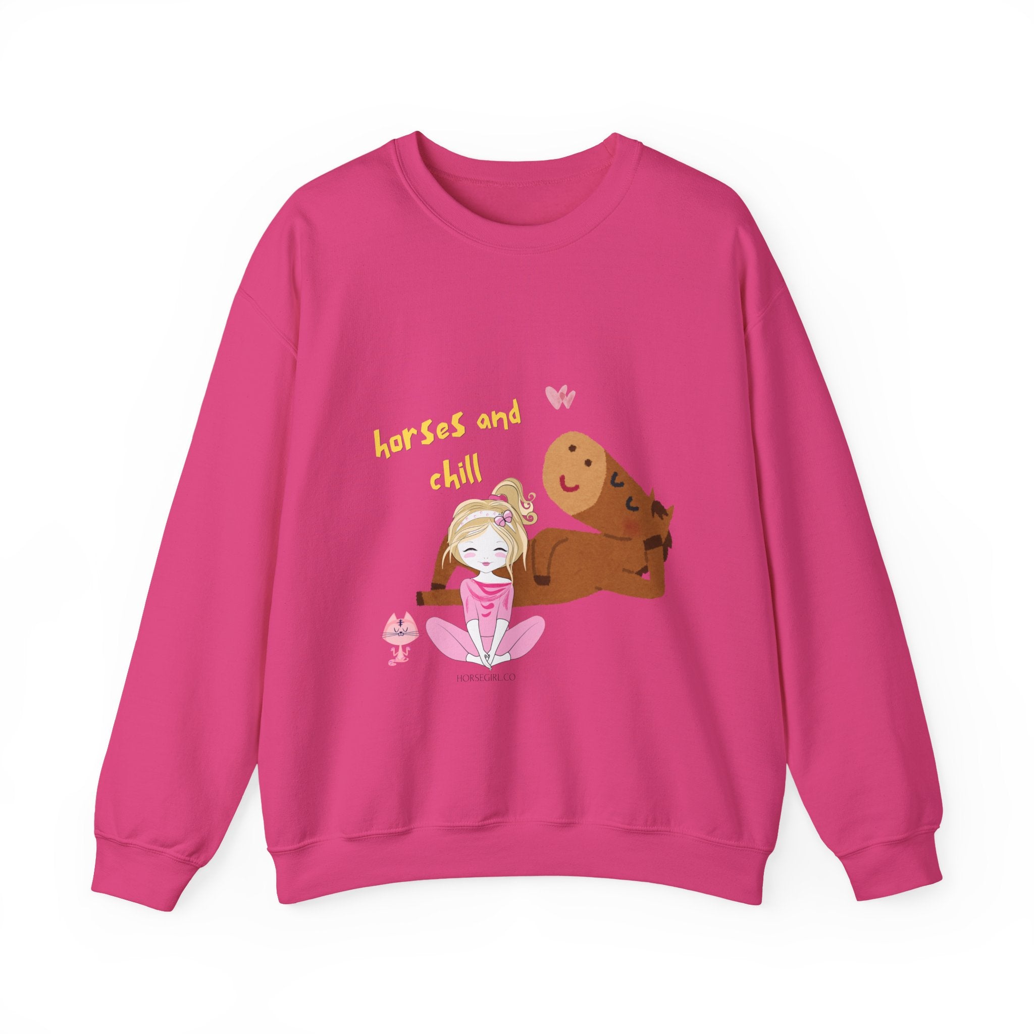 Horses and Chill Crewneck Sweatshirt — Cute Girl & Horse Graphic