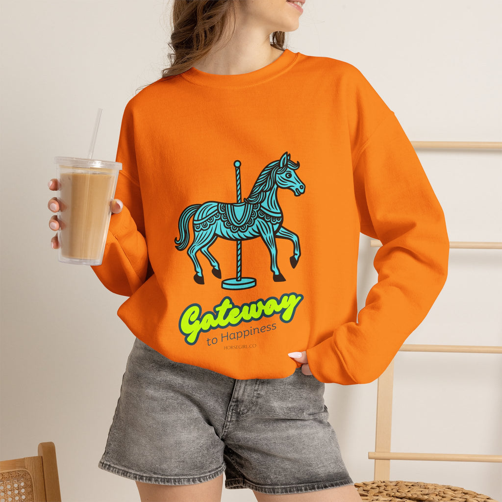 Carousel Horse Sweatshirt — "Gateway to Happiness" Graphic Crewneck