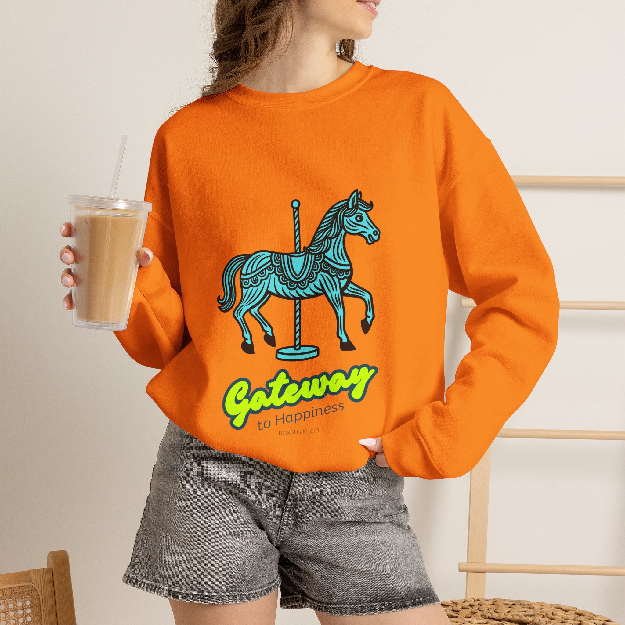 Carousel Horse Sweatshirt — "Gateway to Happiness" Graphic Crewneck