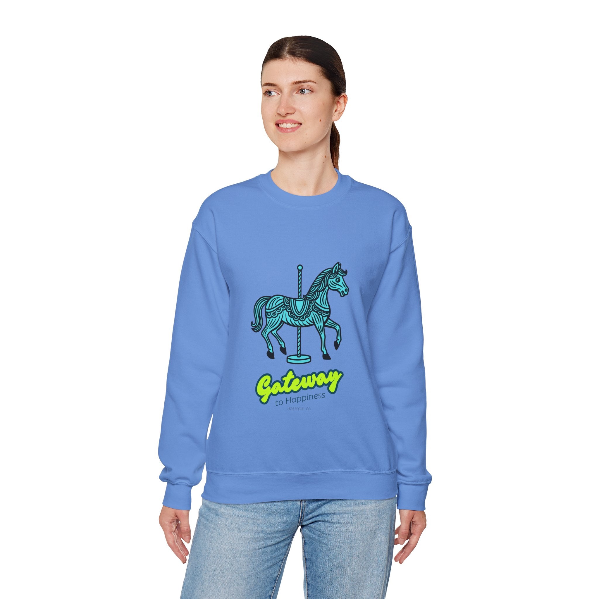 Carousel Horse Sweatshirt — "Gateway to Happiness" Graphic Crewneck