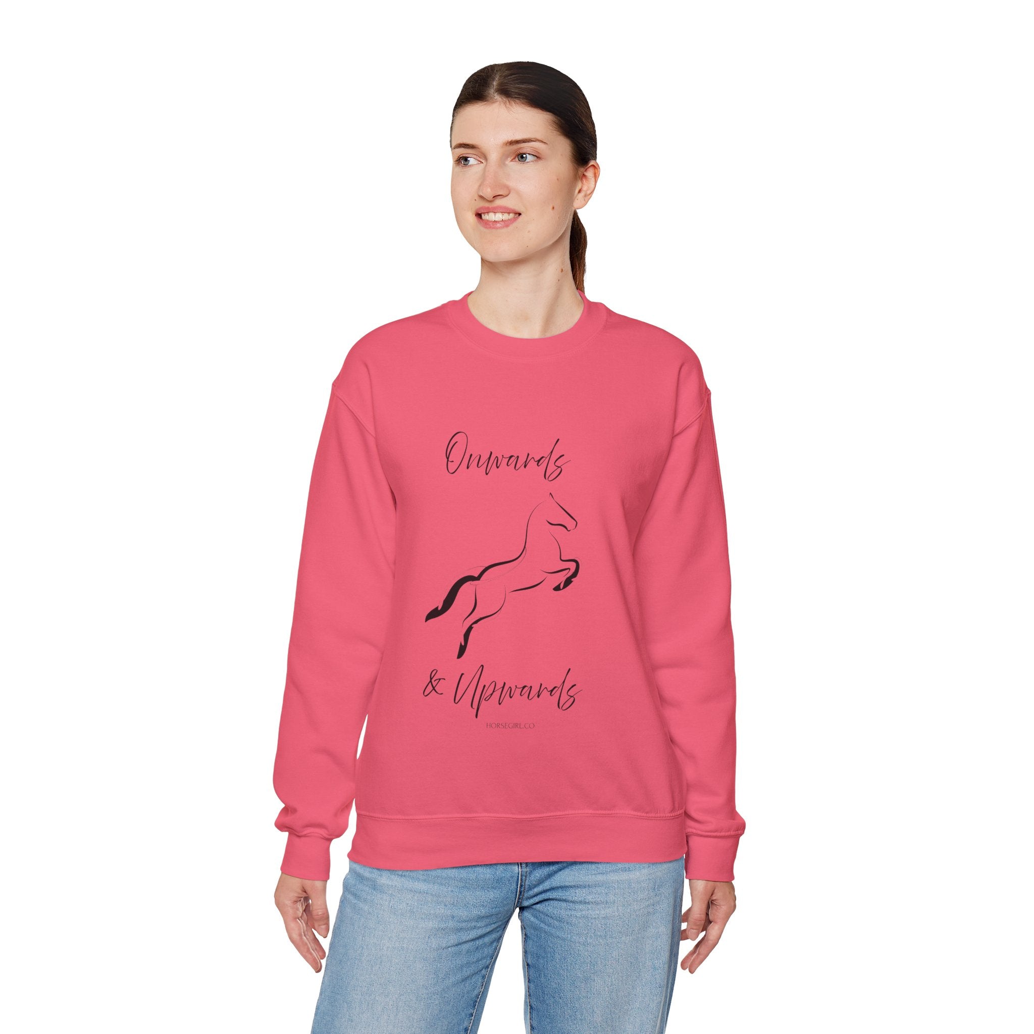 Leaping Horse Sweatshirt — ‘Onwards & Upwards’ Minimal Horse Graphic - Equestrian attire for women