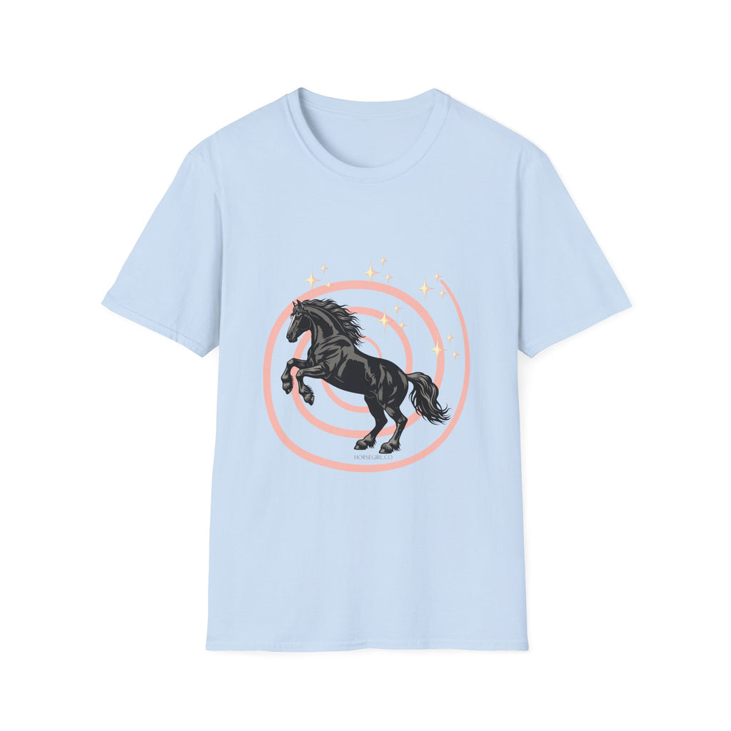 Black Horse Graphic T-Shirt — Majestic Stallion Retro Circle Design