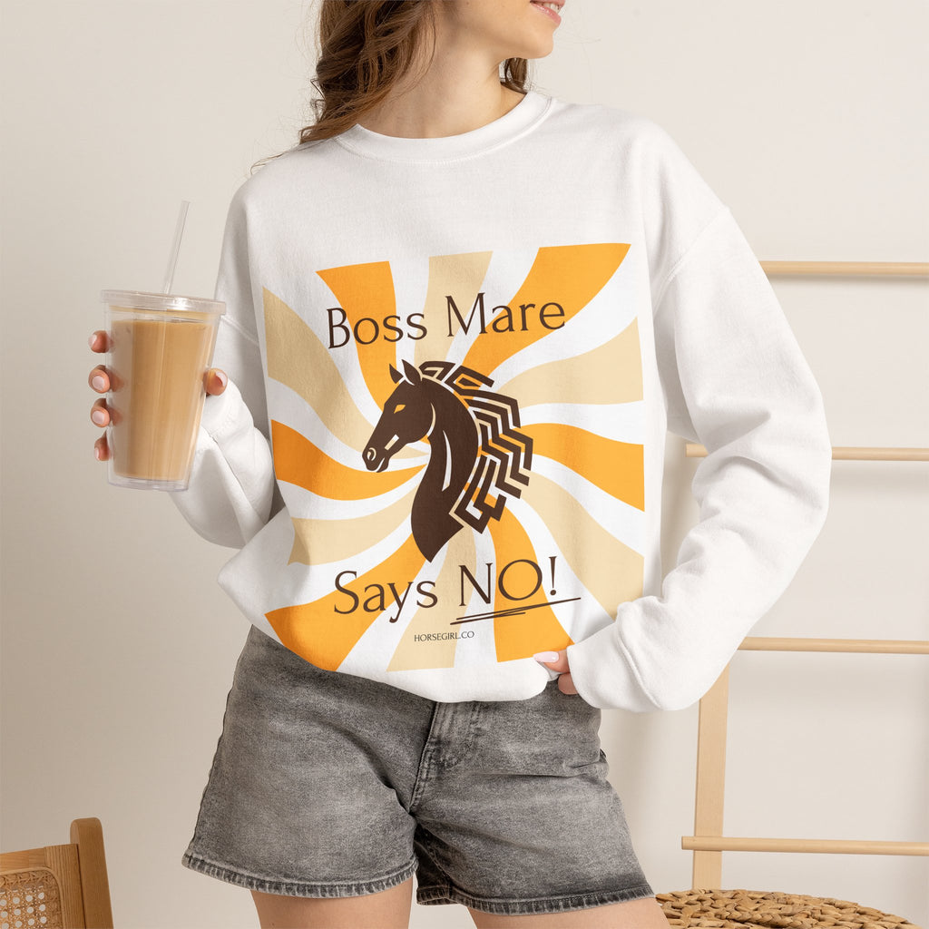 Crewneck Sweatshirt — "Boss Mare Says NO" Retro Horse Graphic