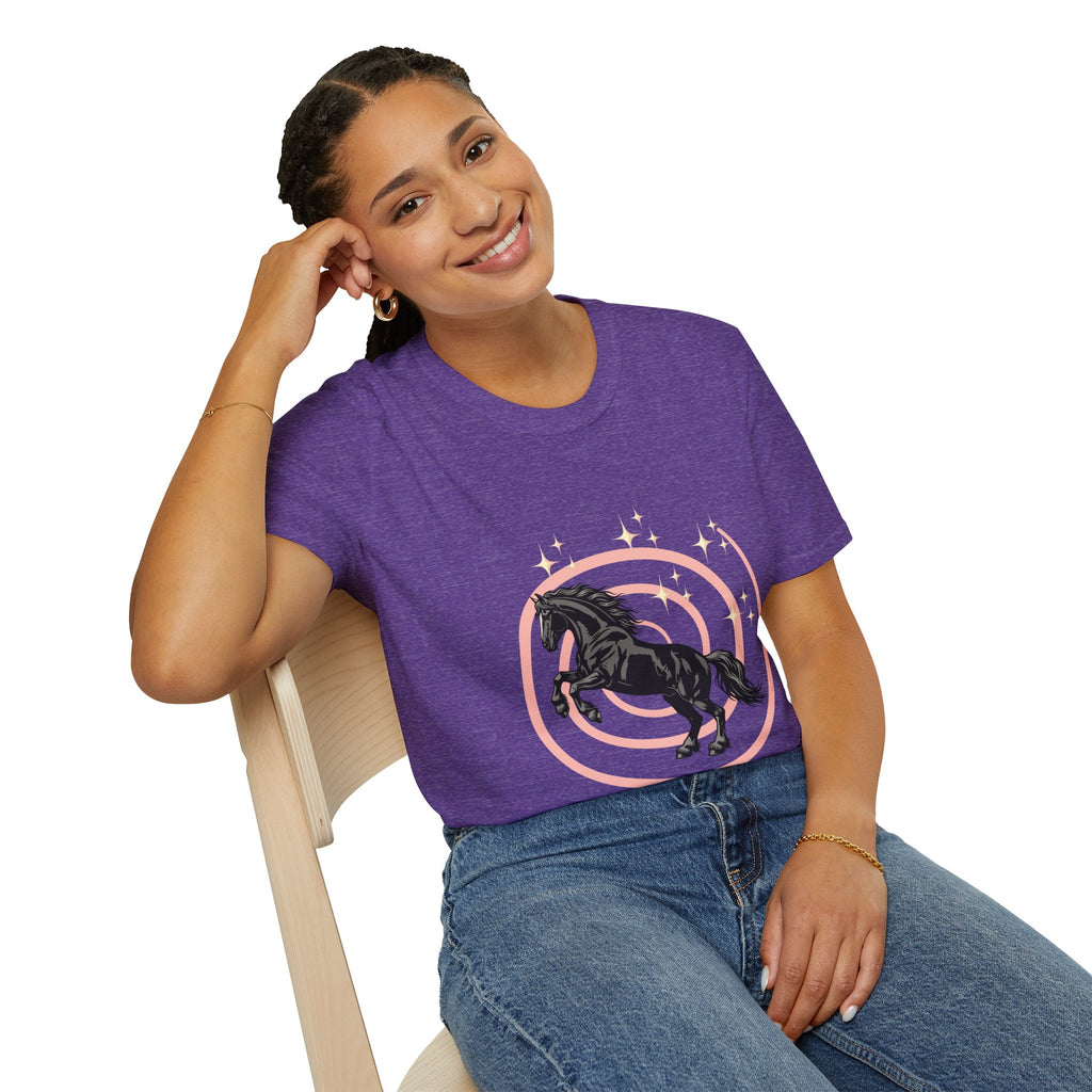 Black Horse Graphic T-Shirt — Majestic Stallion Retro Circle Design