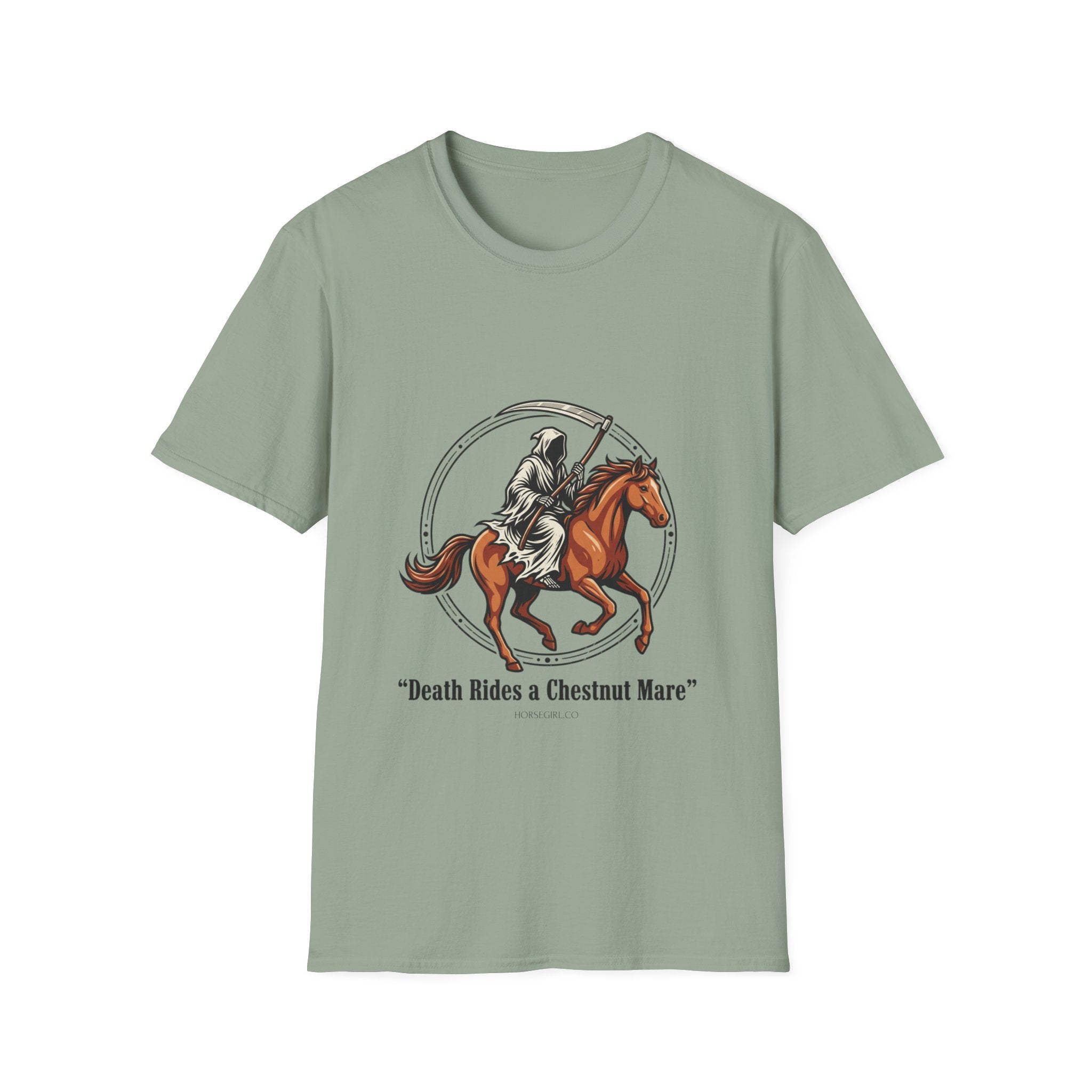 Death Rides a Chestnut Mare T-Shirt — Grim Reaper Horse T Shirt for Women