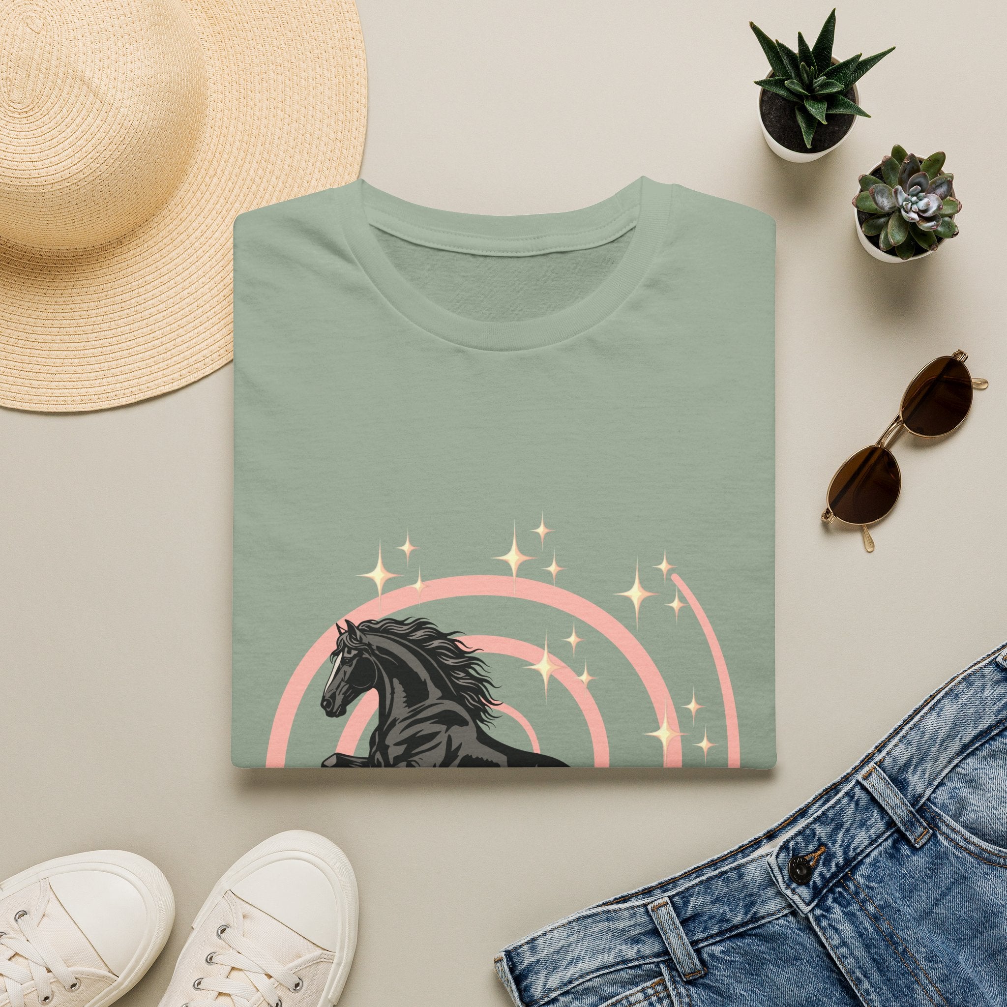 Black Horse Graphic T-Shirt — Majestic Stallion Retro Circle Design