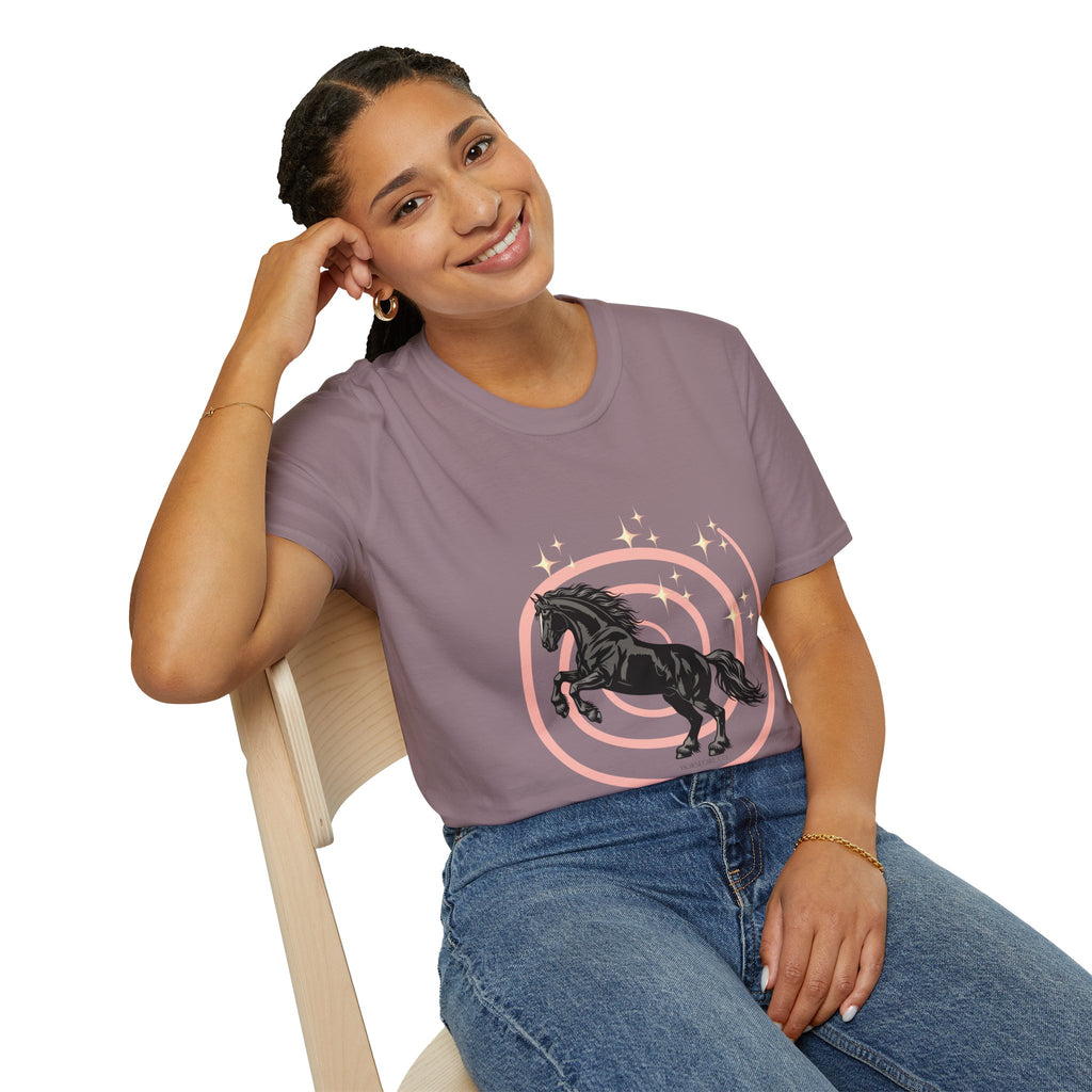 Black Horse Graphic T-Shirt — Majestic Stallion Retro Circle Design