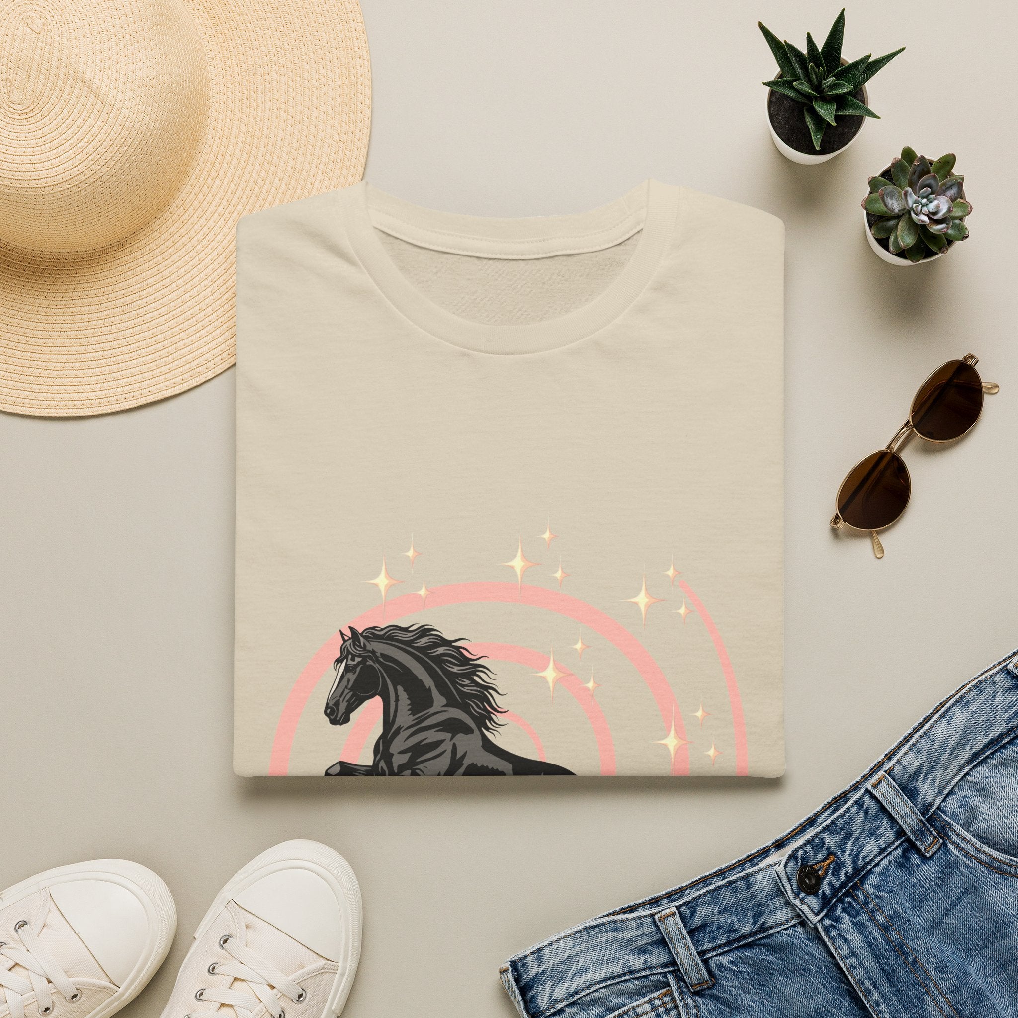 Black Horse Graphic T-Shirt — Majestic Stallion Retro Circle Design