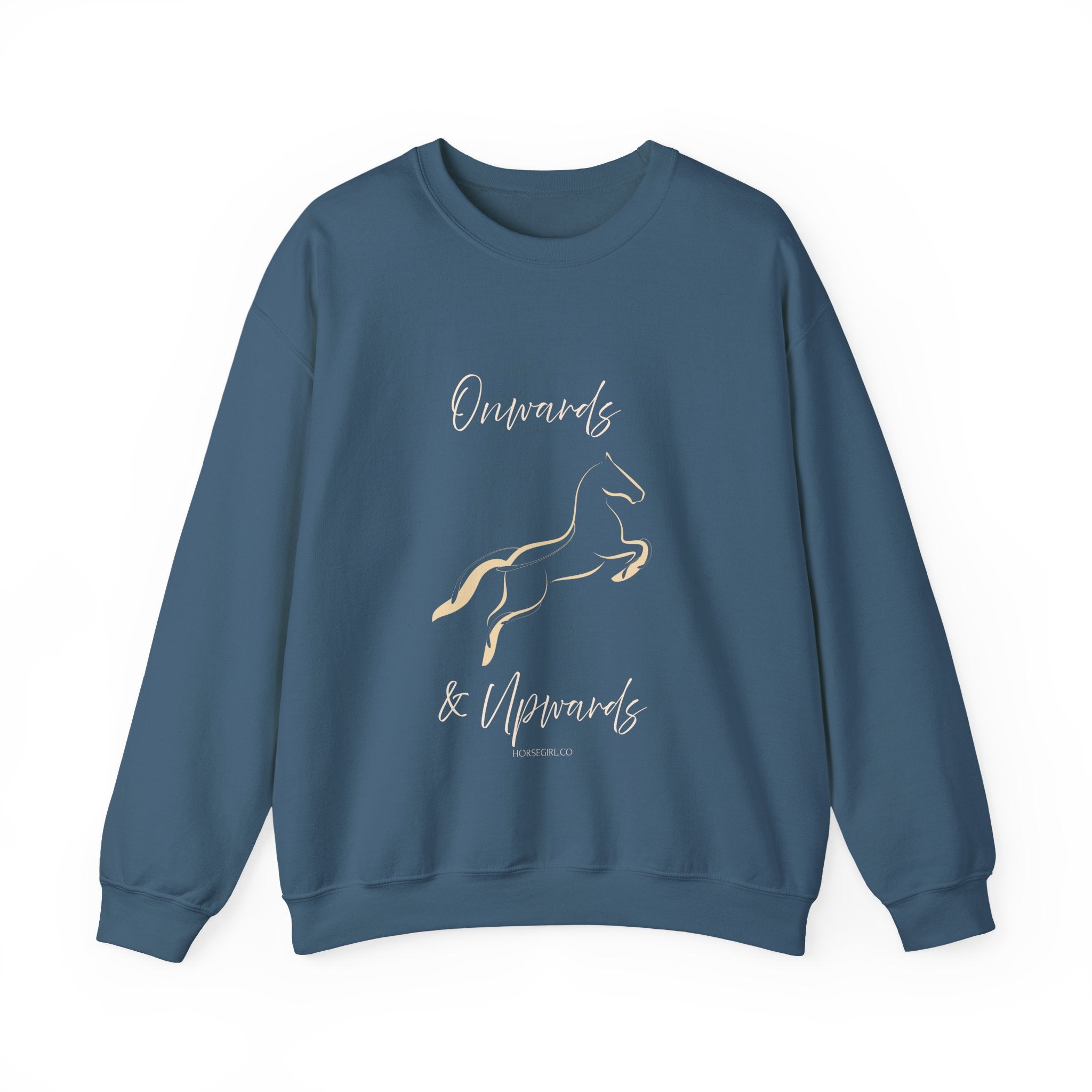 Minimal Gold Horse Outline Crewneck Sweatshirt - Motivational text - Onwards and Upwards