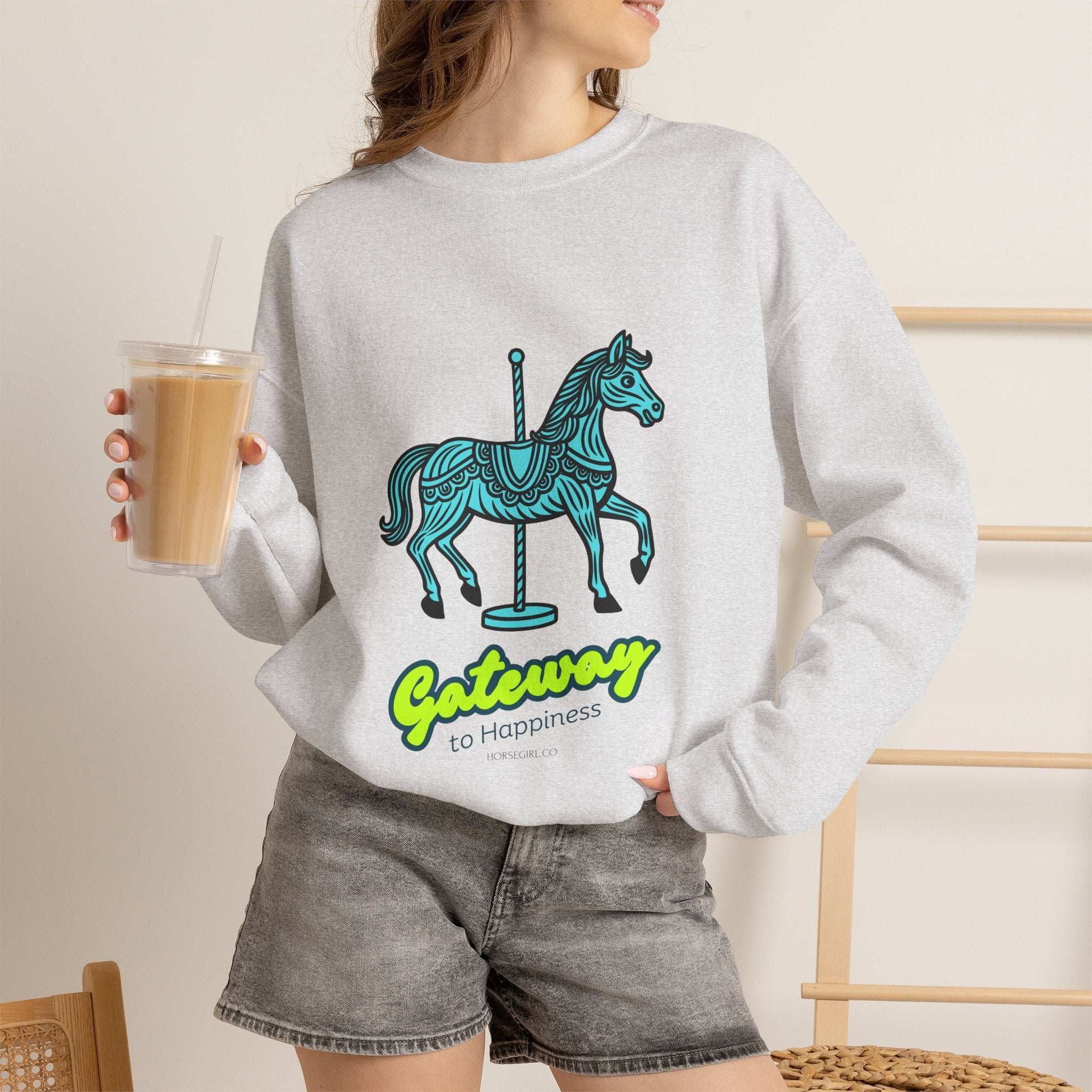 Carousel Horse Sweatshirt — "Gateway to Happiness" Graphic Crewneck