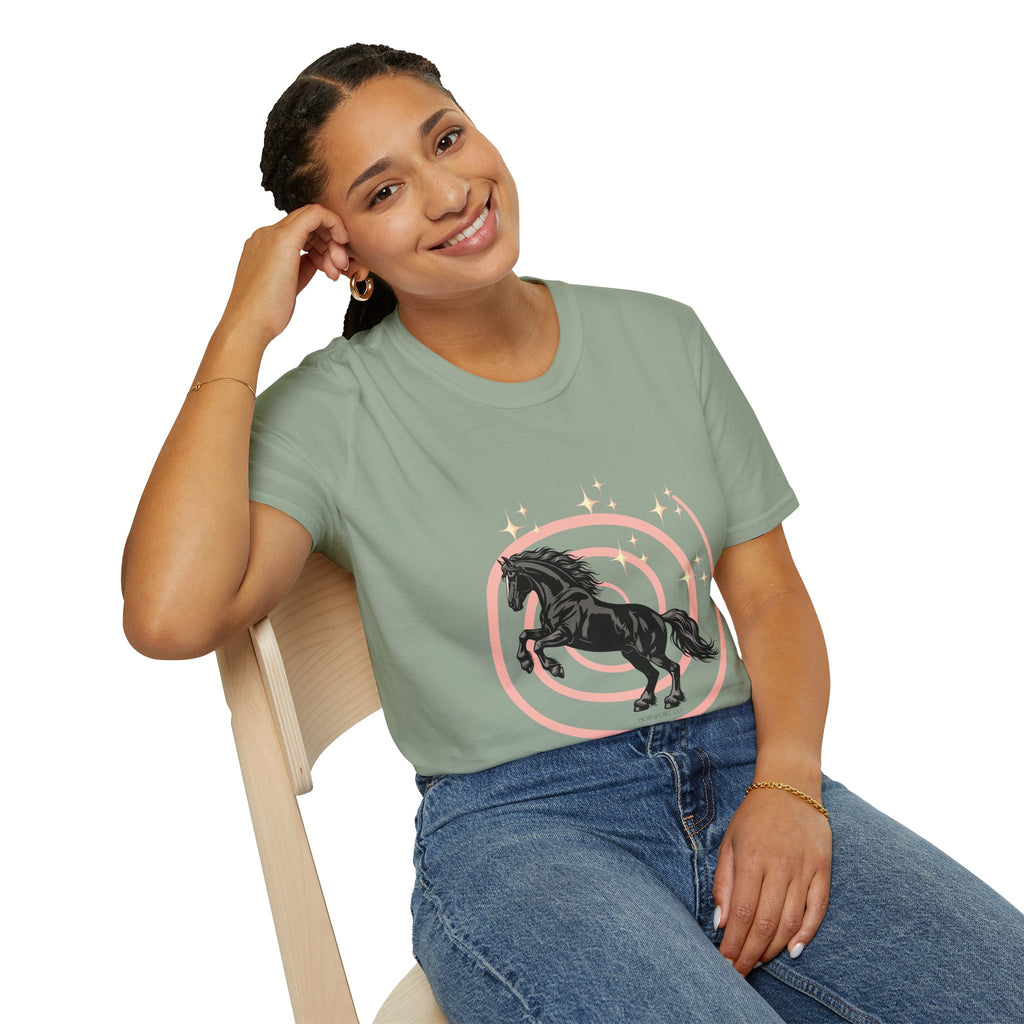 Black Horse Graphic T-Shirt — Majestic Stallion Retro Circle Design