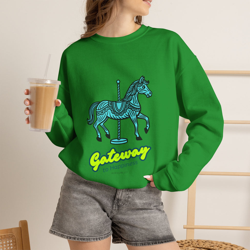 Carousel Horse Sweatshirt — "Gateway to Happiness" Graphic Crewneck