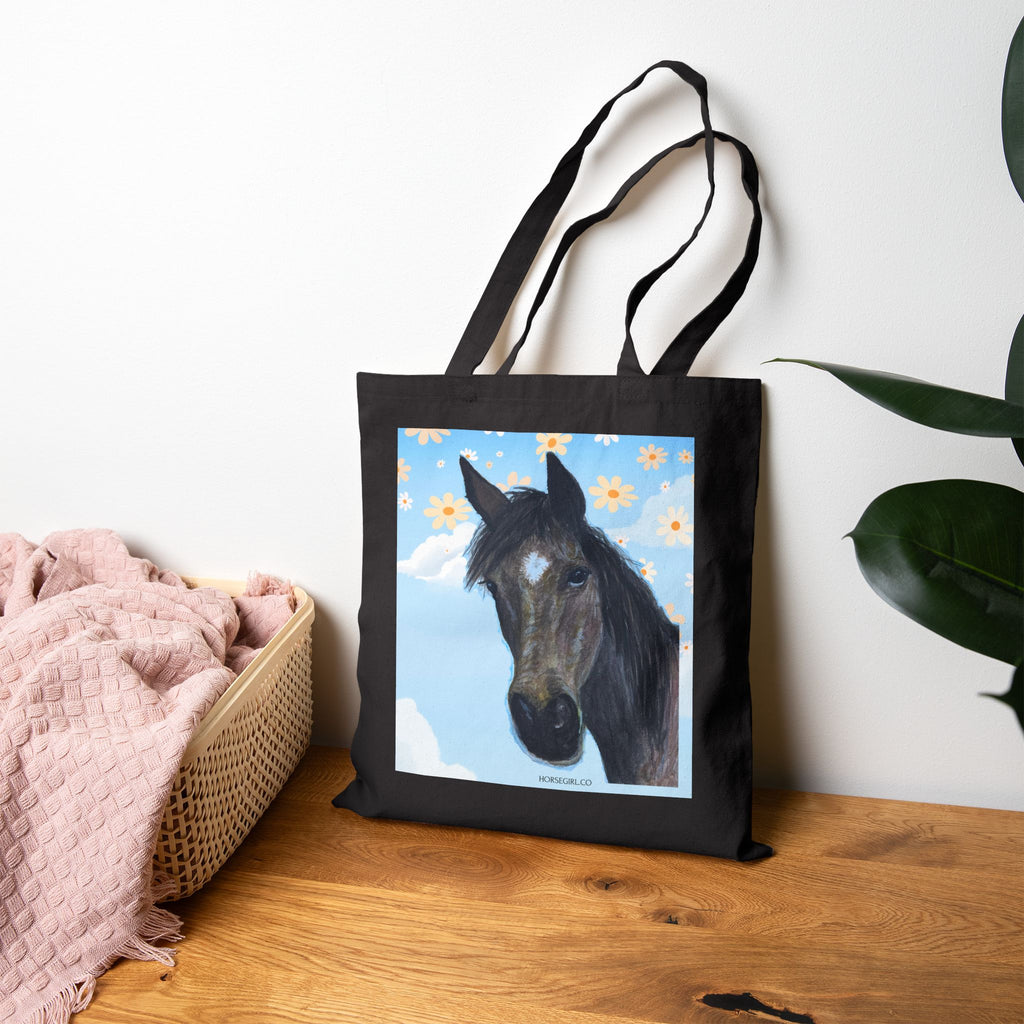 Horse Portrait Canvas Tote Bag — Floral Sky Horse Illustration