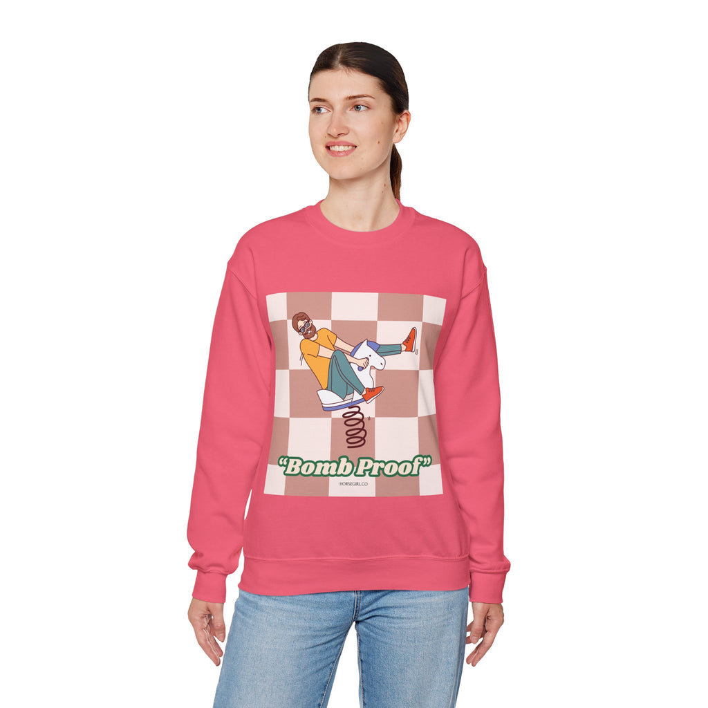 Bomb Proof Crewneck Sweatshirt — Retro Skate Cartoon Graphic Pullover