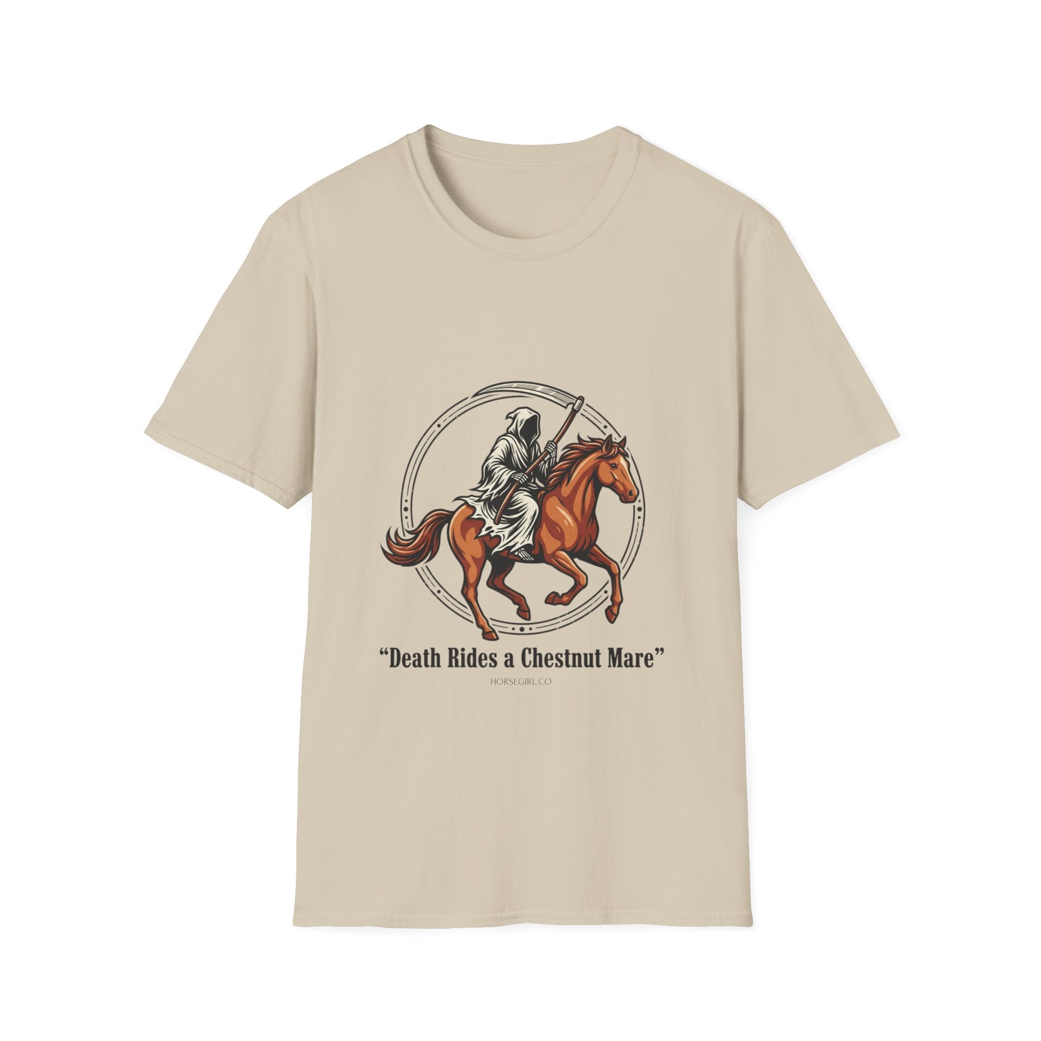 Death Rides a Chestnut Mare T-Shirt — Grim Reaper Horse T Shirt for Women