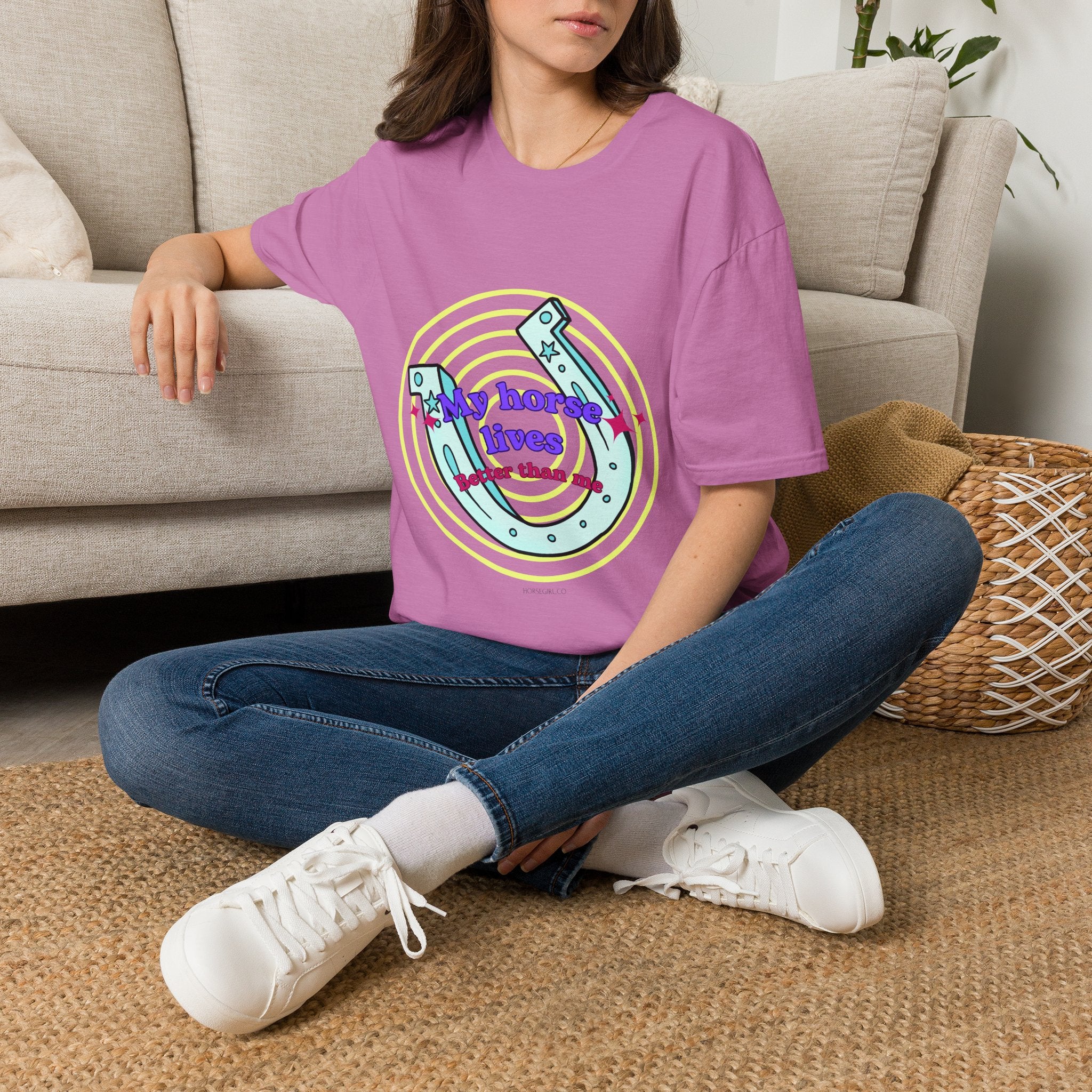 My Horse Lives Better Than Me  T-Shirt — Colorful Horseshoe Tee