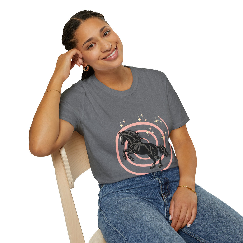 Black Horse Graphic T-Shirt — Majestic Stallion Retro Circle Design