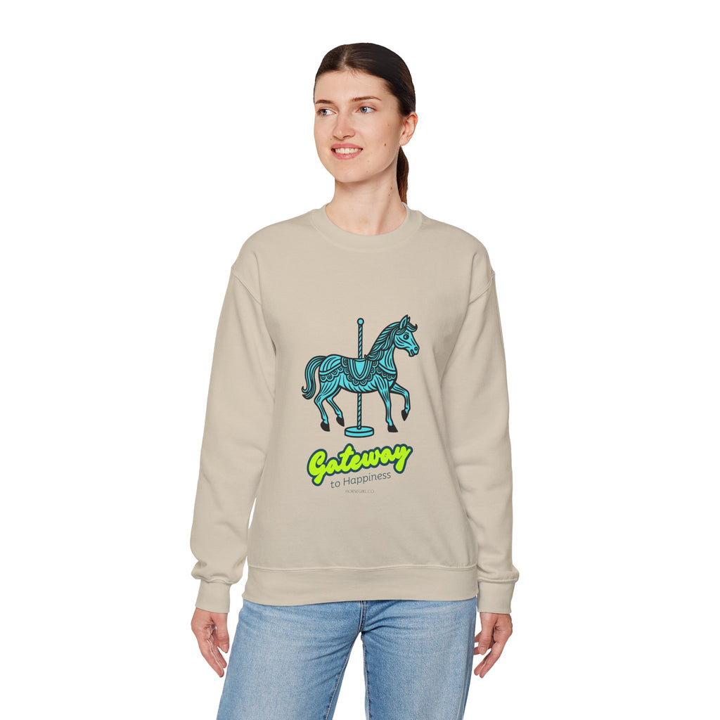 Carousel Horse Sweatshirt — "Gateway to Happiness" Graphic Crewneck