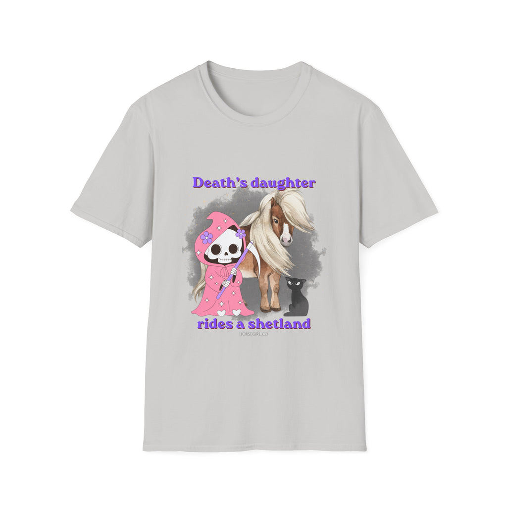 Death's Daughter Rides a Shetland T-Shirt — Cute Grim Reaper and Shetland Pony T Shirt for Women