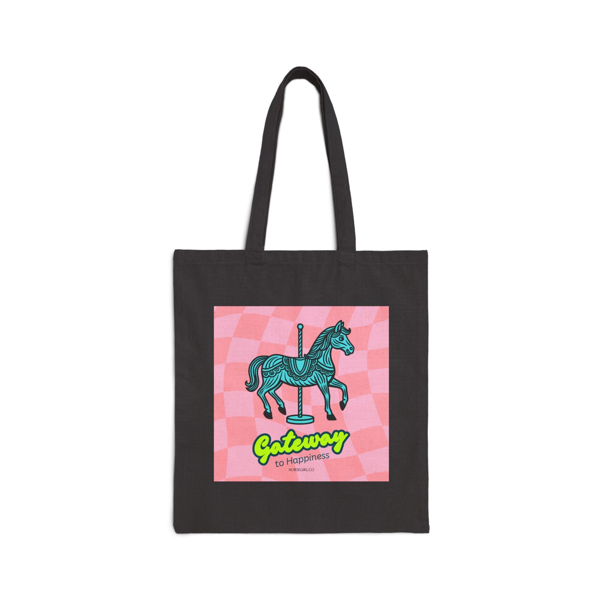 Tote Bag — 'Gateway' Carousel Horse Canvas Tote (Pink Checkered)