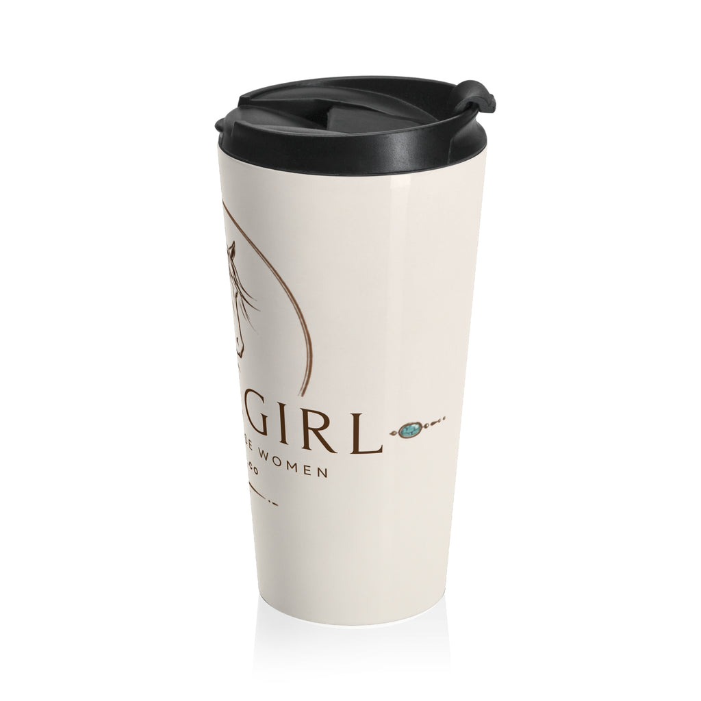 Horsegirl Stainless Steel Travel Mug — Insulated Equestrian Coffee Tumbler with Horse Sketch