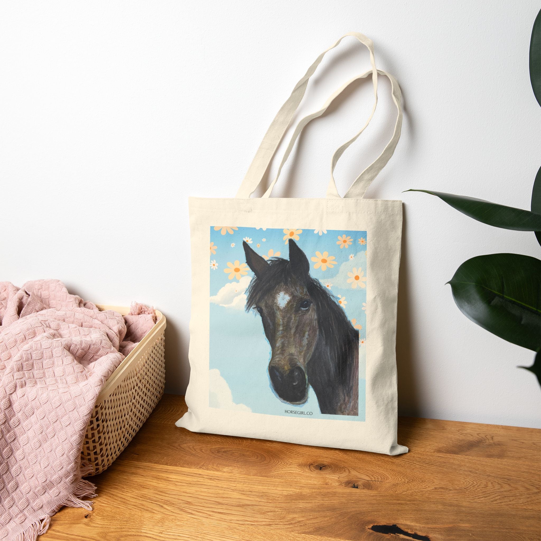 Horse Portrait Canvas Tote Bag — Floral Sky Horse Illustration