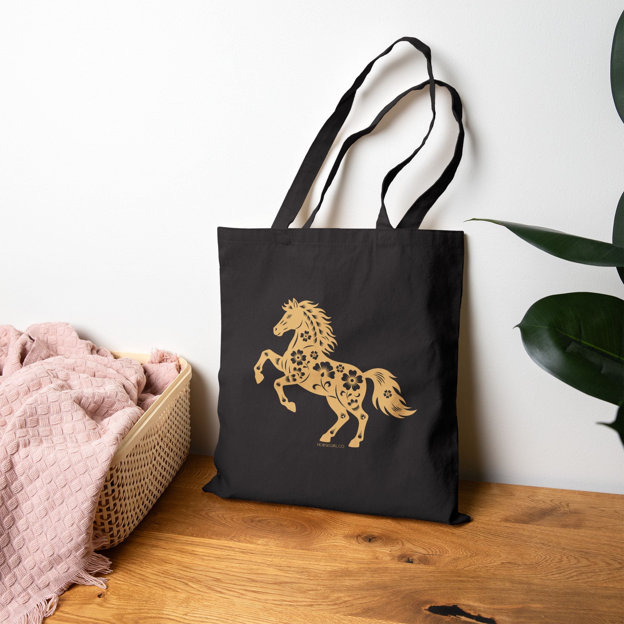 Horse Riding Tote Bag — Boho Style Floral Canvas Tote Bag for Women