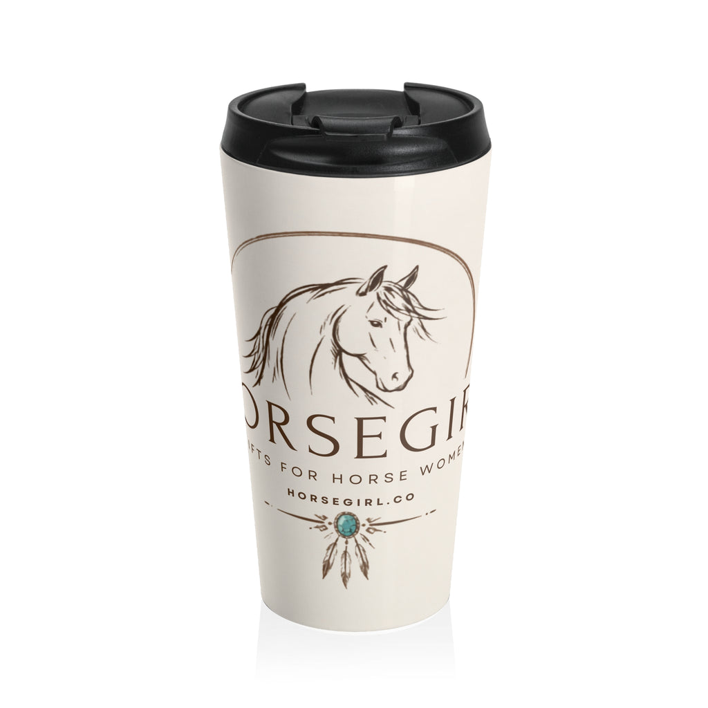 Horsegirl Stainless Steel Travel Mug — Insulated Equestrian Coffee Tumbler with Horse Sketch