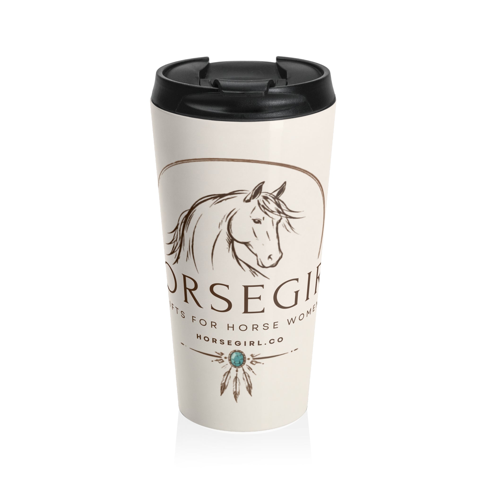 Horsegirl Stainless Steel Travel Mug — Insulated Equestrian Coffee Tumbler with Horse Sketch